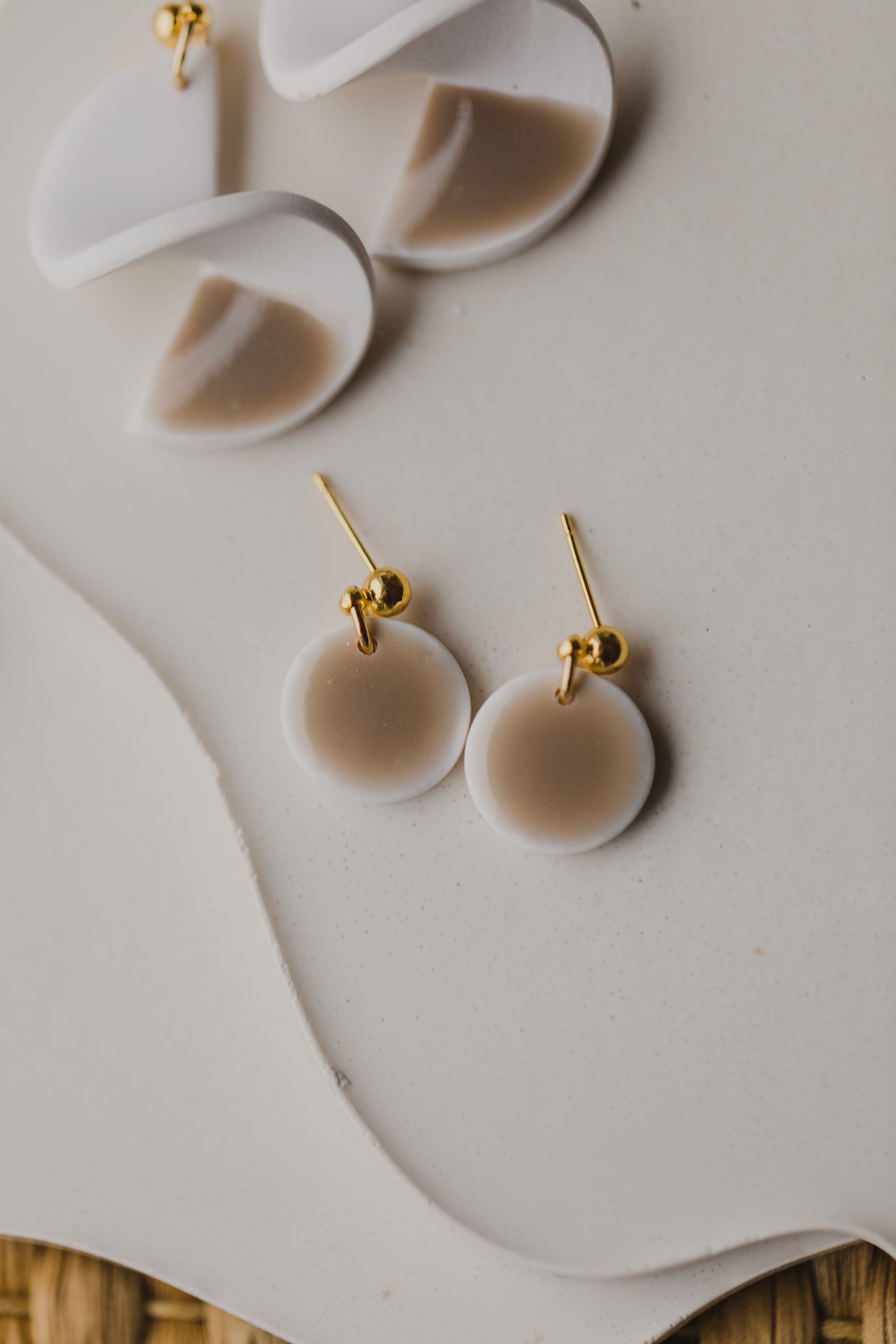 three-colored polymer clay earrings in ceramic look