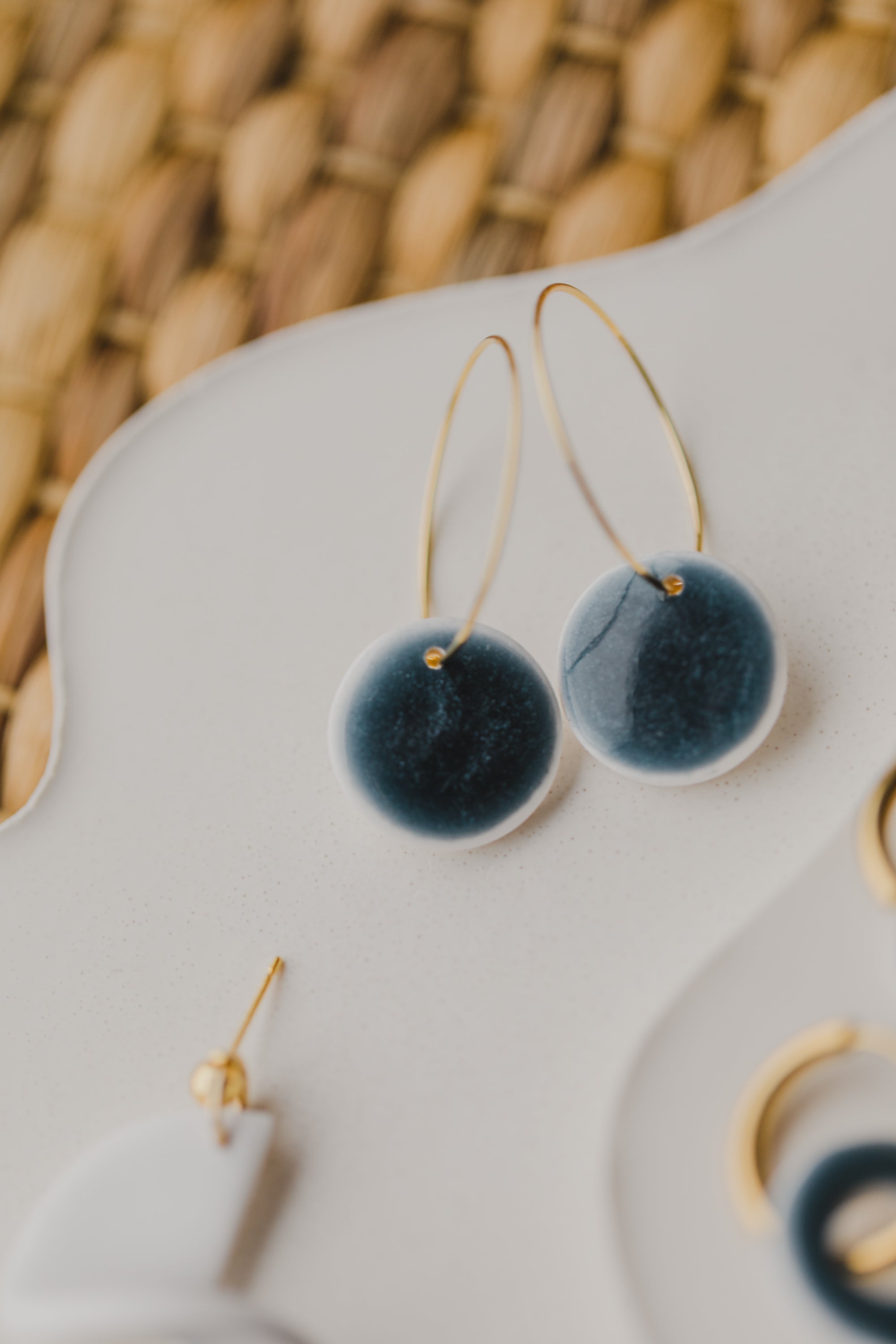 three-colored polymer clay earrings in ceramic look