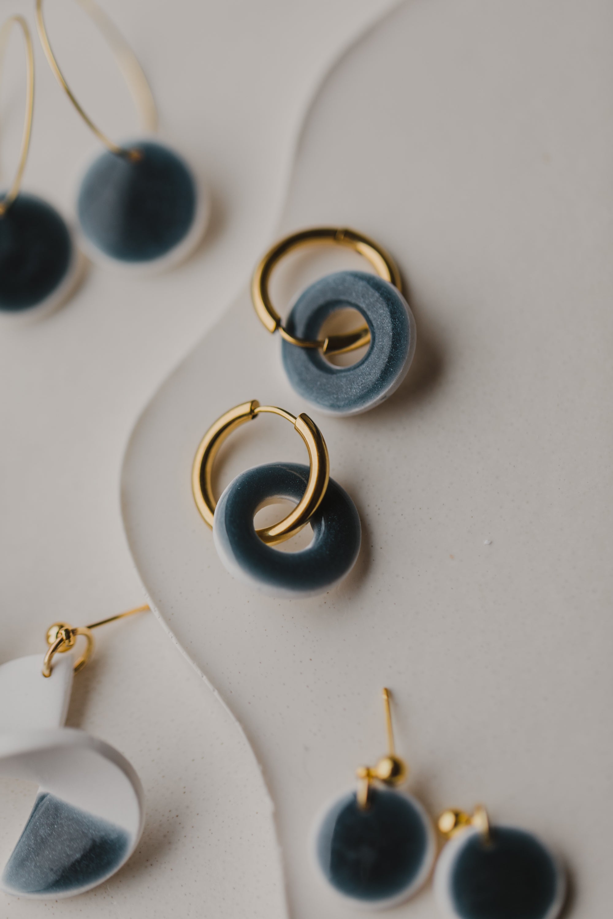 three-colored polymer clay earrings in ceramic look