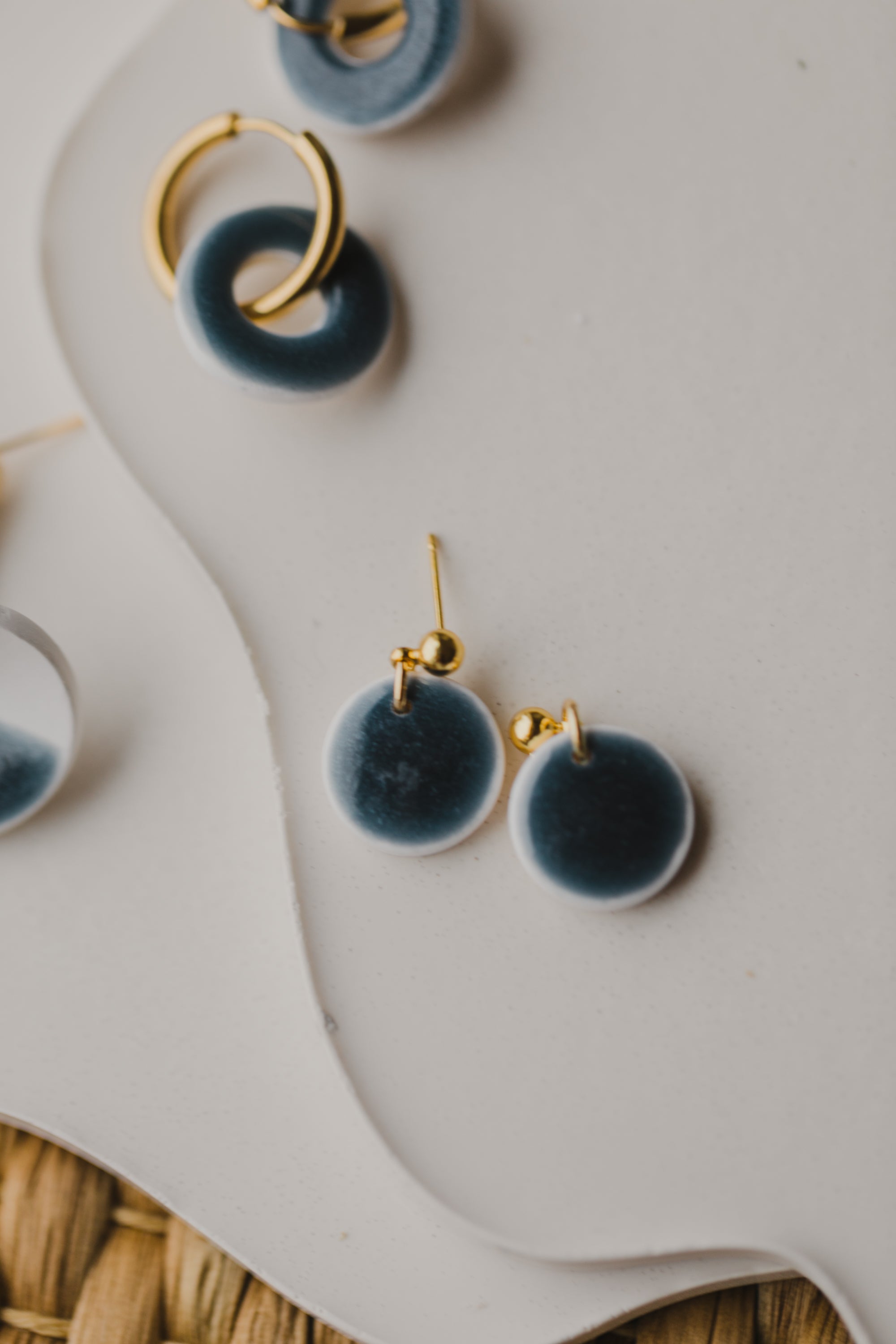 three-colored polymer clay earrings in ceramic look