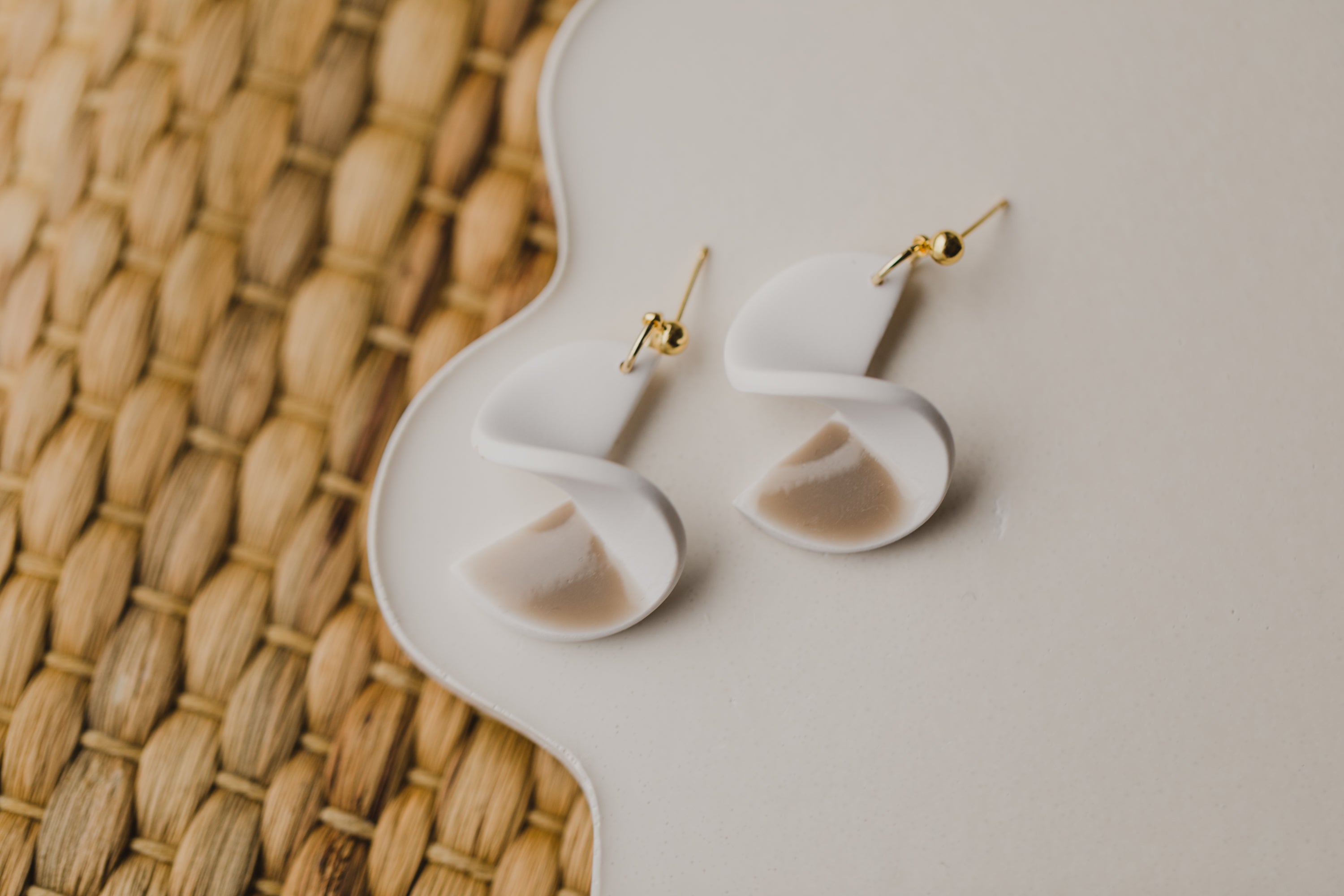 three-colored polymer clay earrings in ceramic look