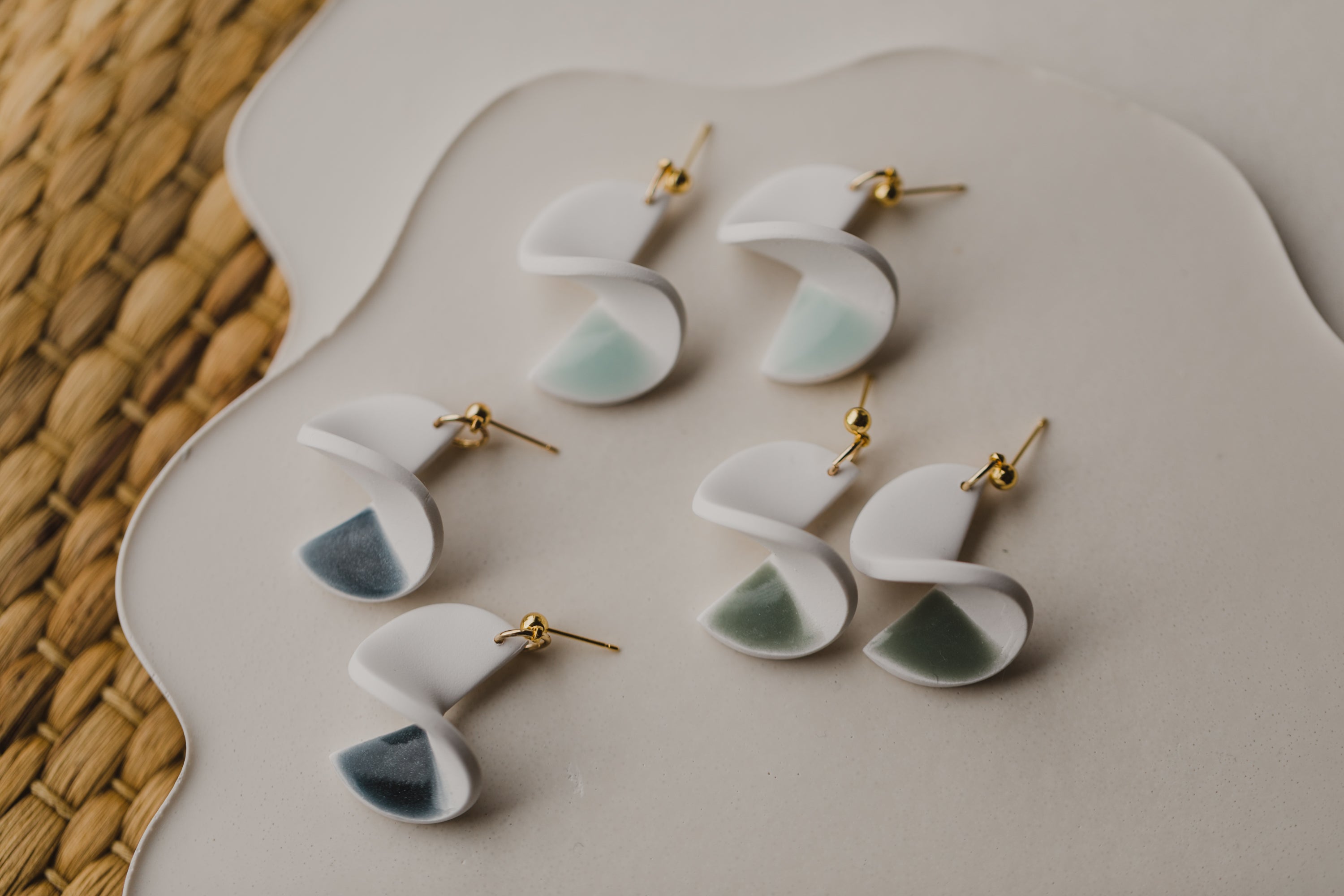 three-colored polymer clay earrings in ceramic look