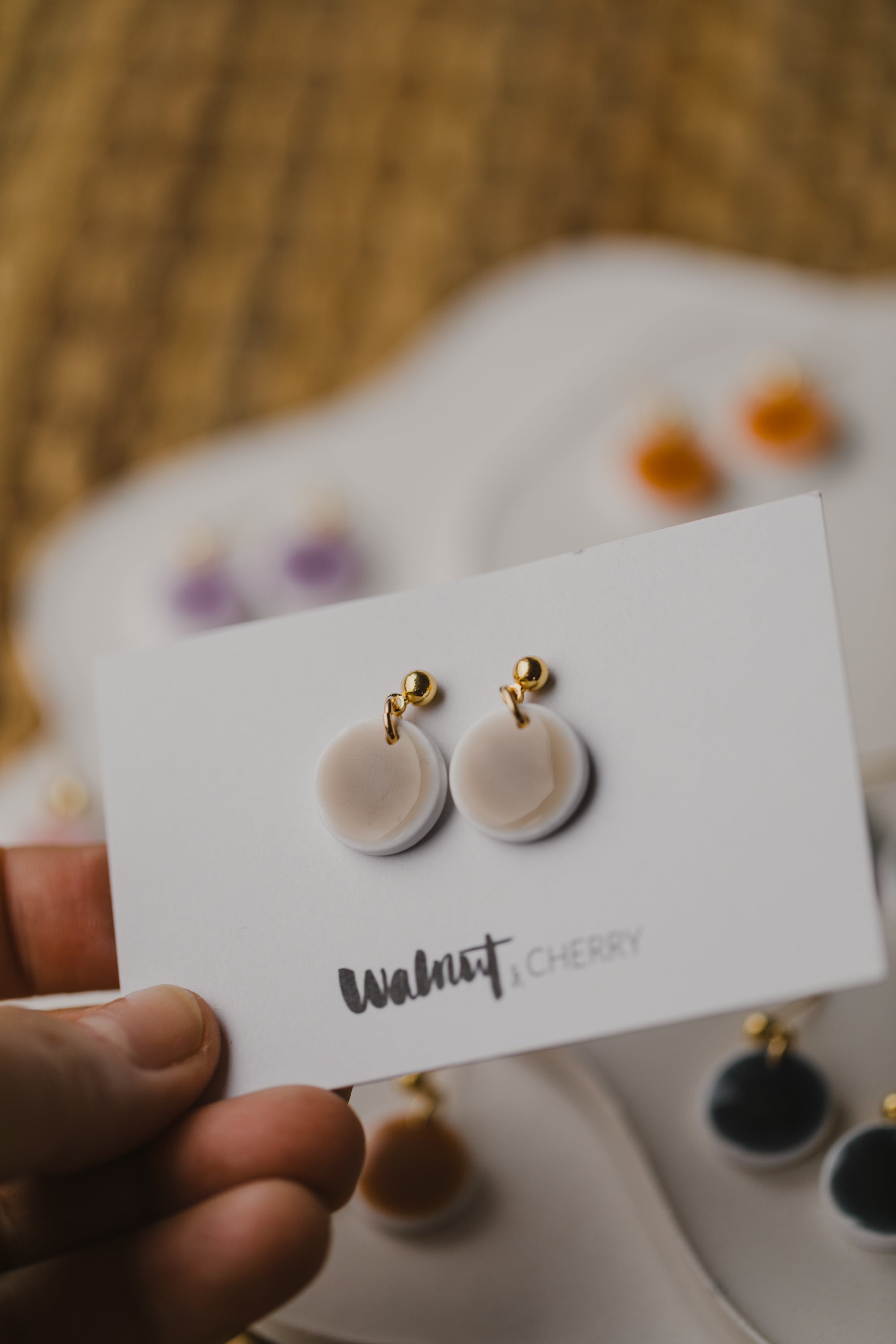 three-colored polymer clay earrings in ceramic look