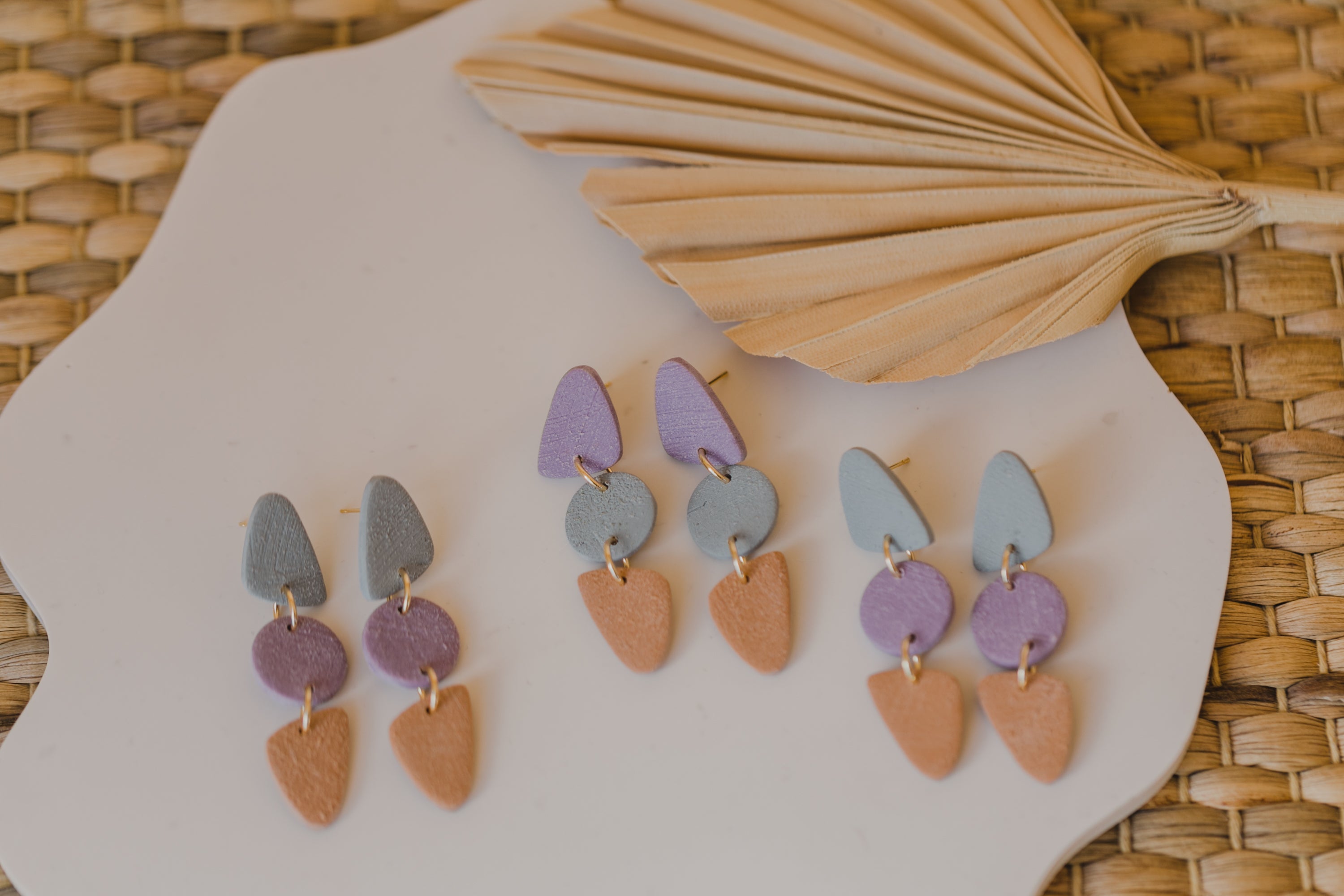 round earrings made of polymer clay in autumn colors