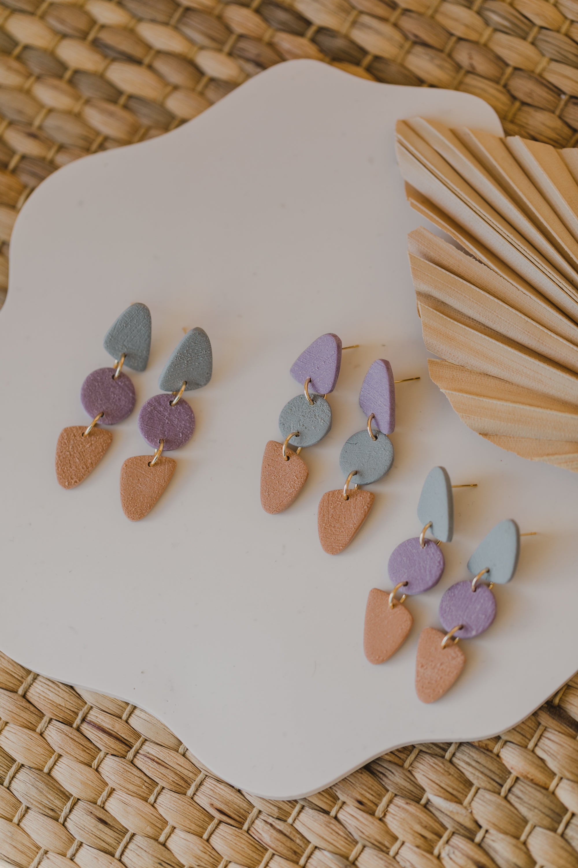 round earrings made of polymer clay in autumn colors