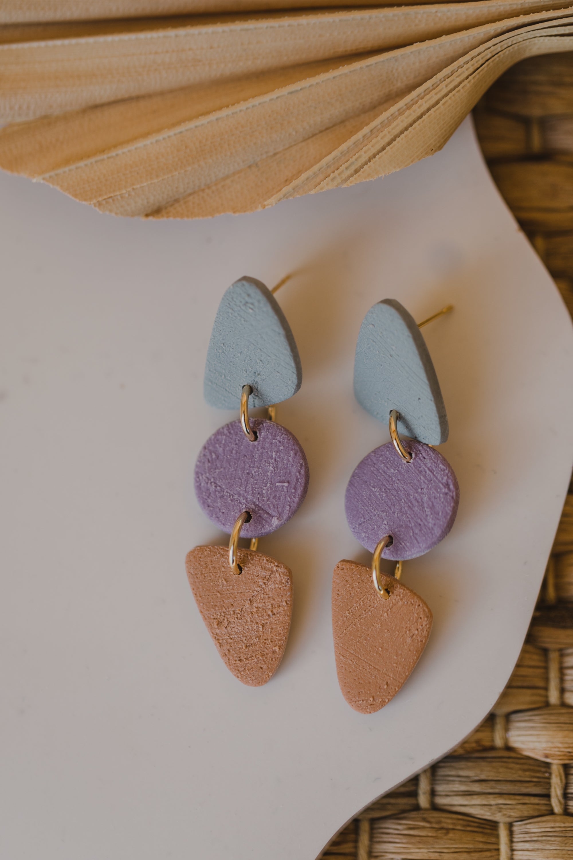 round earrings made of polymer clay in autumn colors