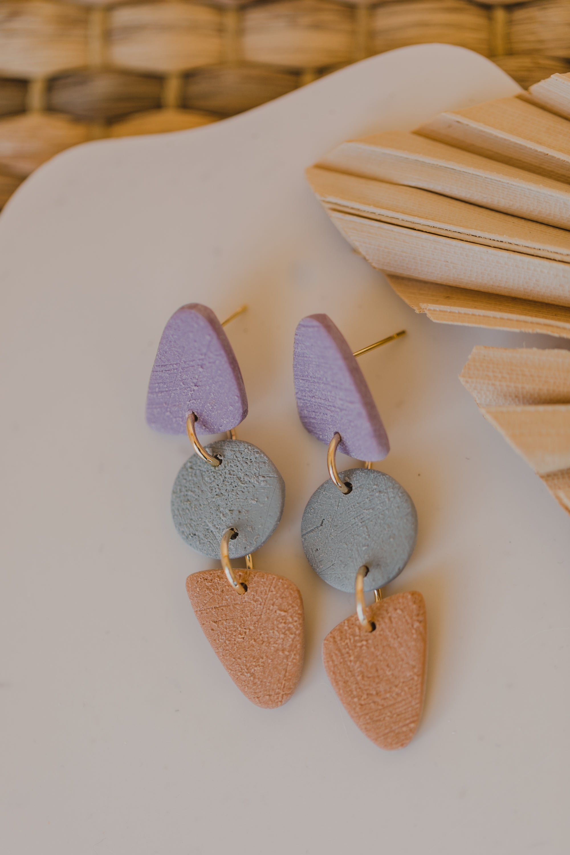 round earrings made of polymer clay in autumn colors