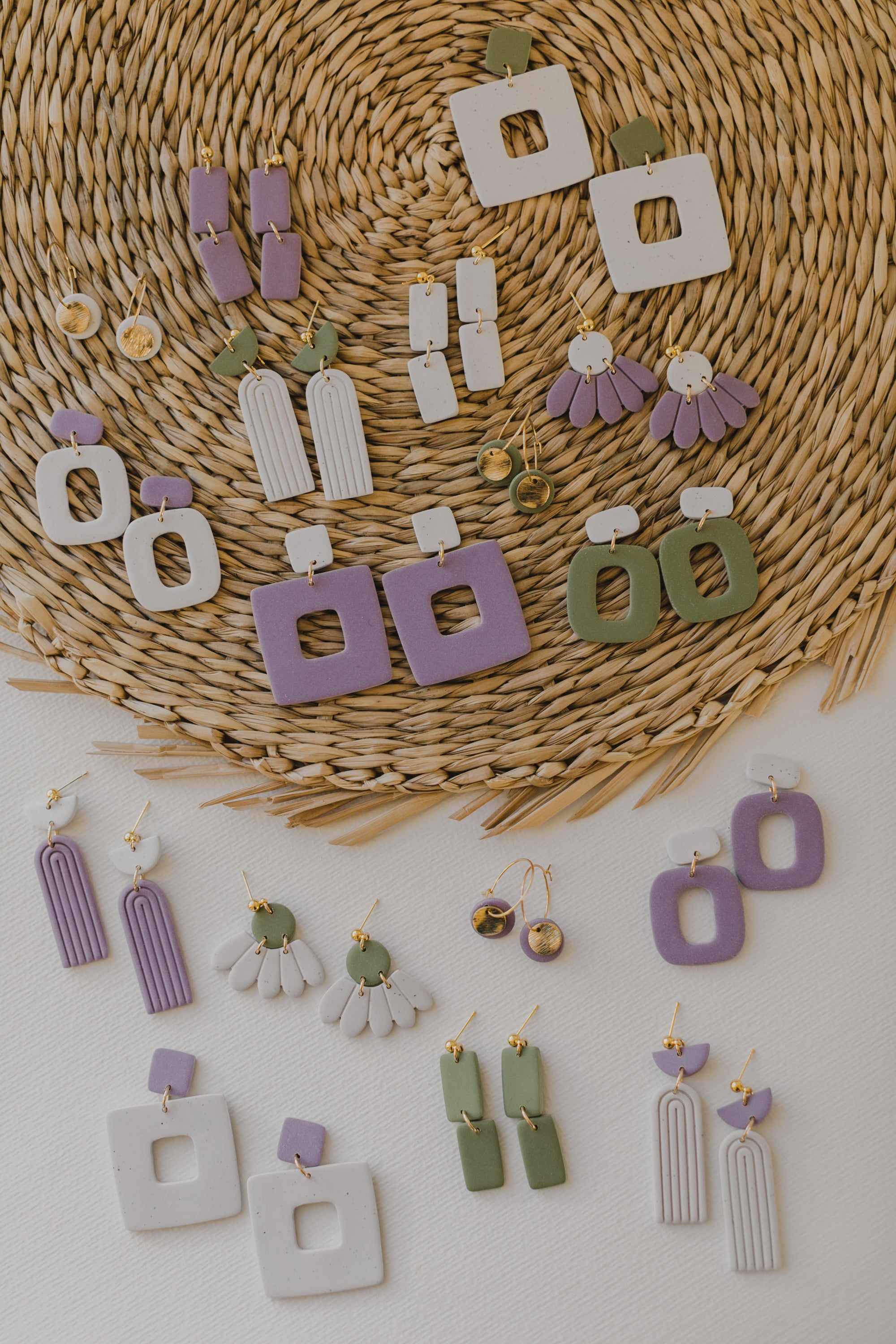 organic large earrings made of polymer clay