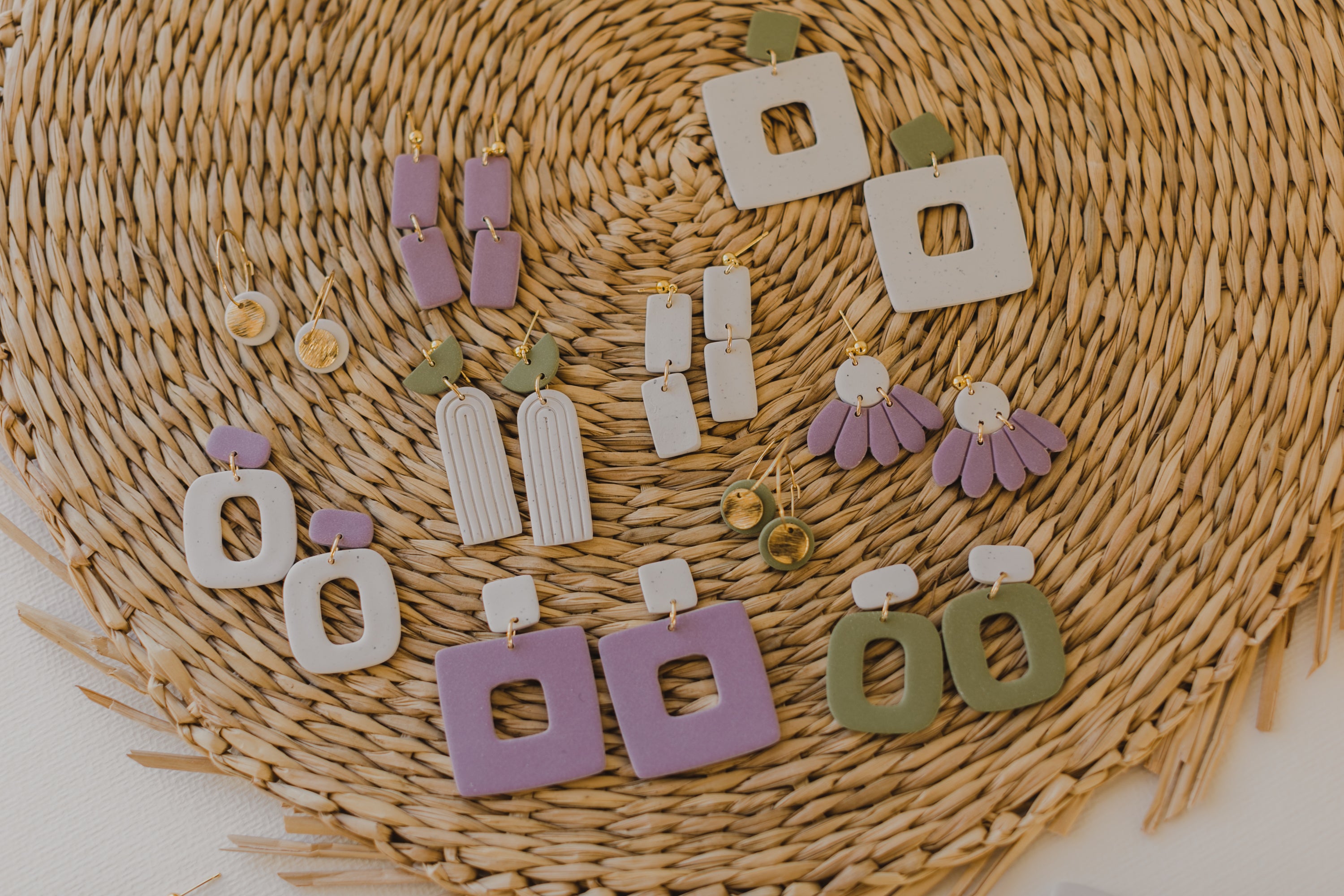 organic large earrings made of polymer clay