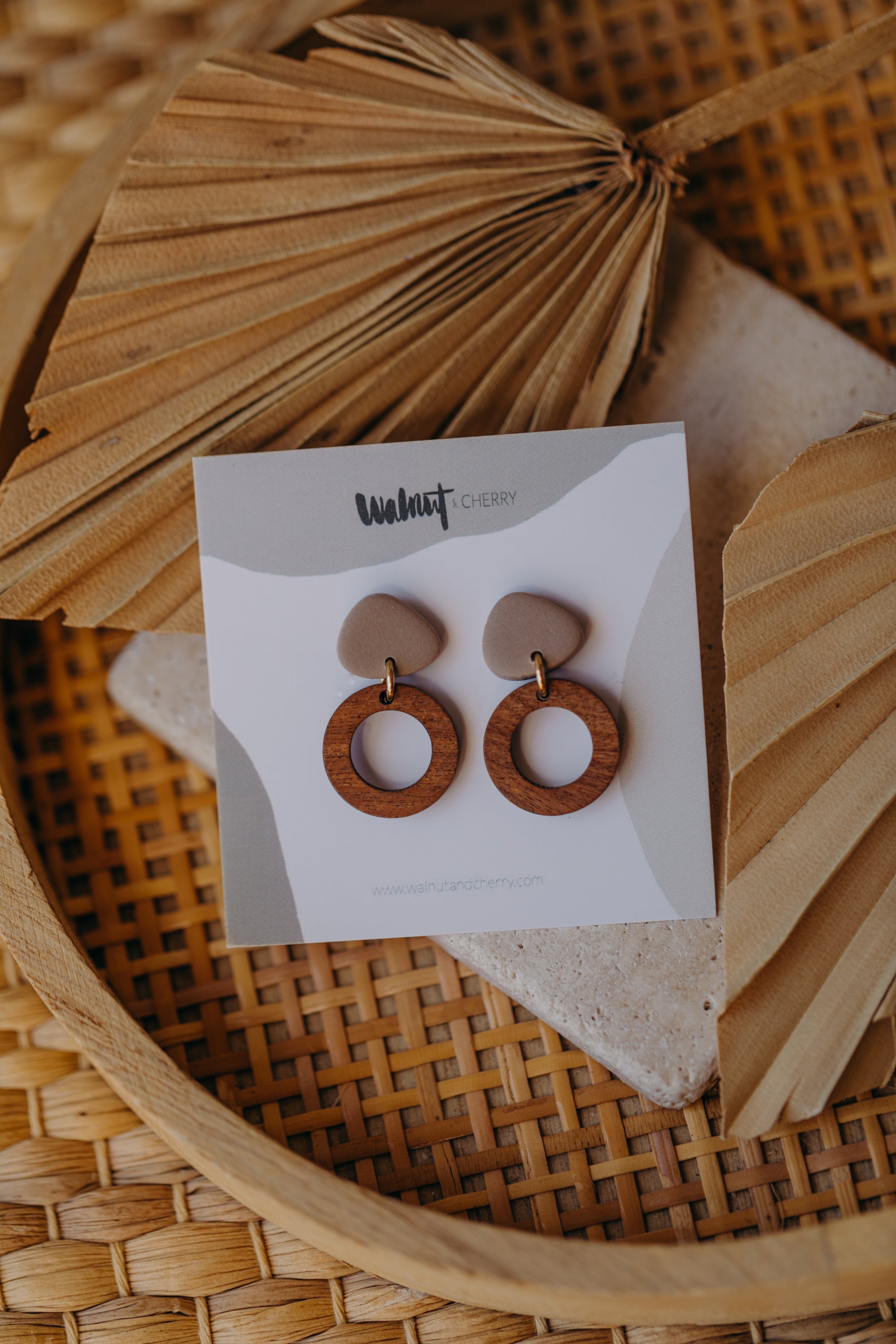 SMILLA - triangular polymer clay earrings in pebble with small circle