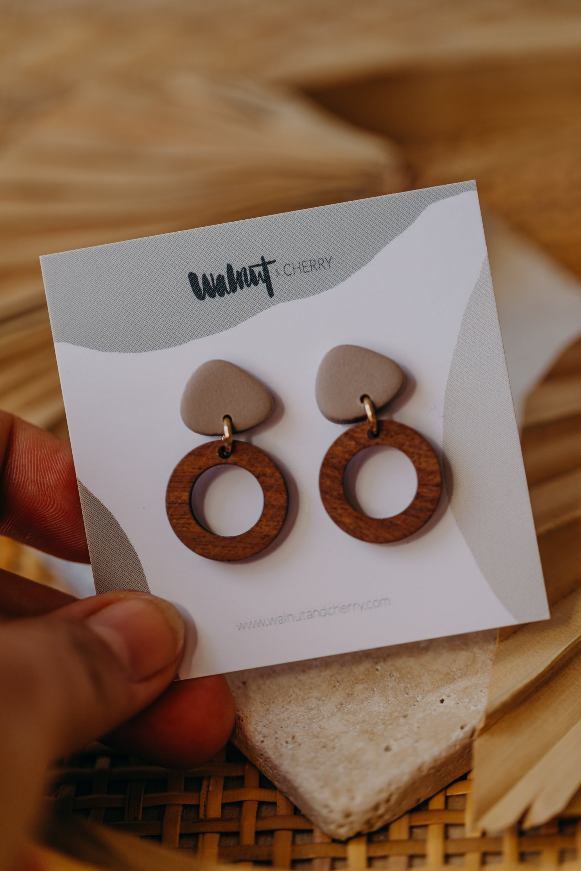 SMILLA - triangular polymer clay earrings in pebble with small circle