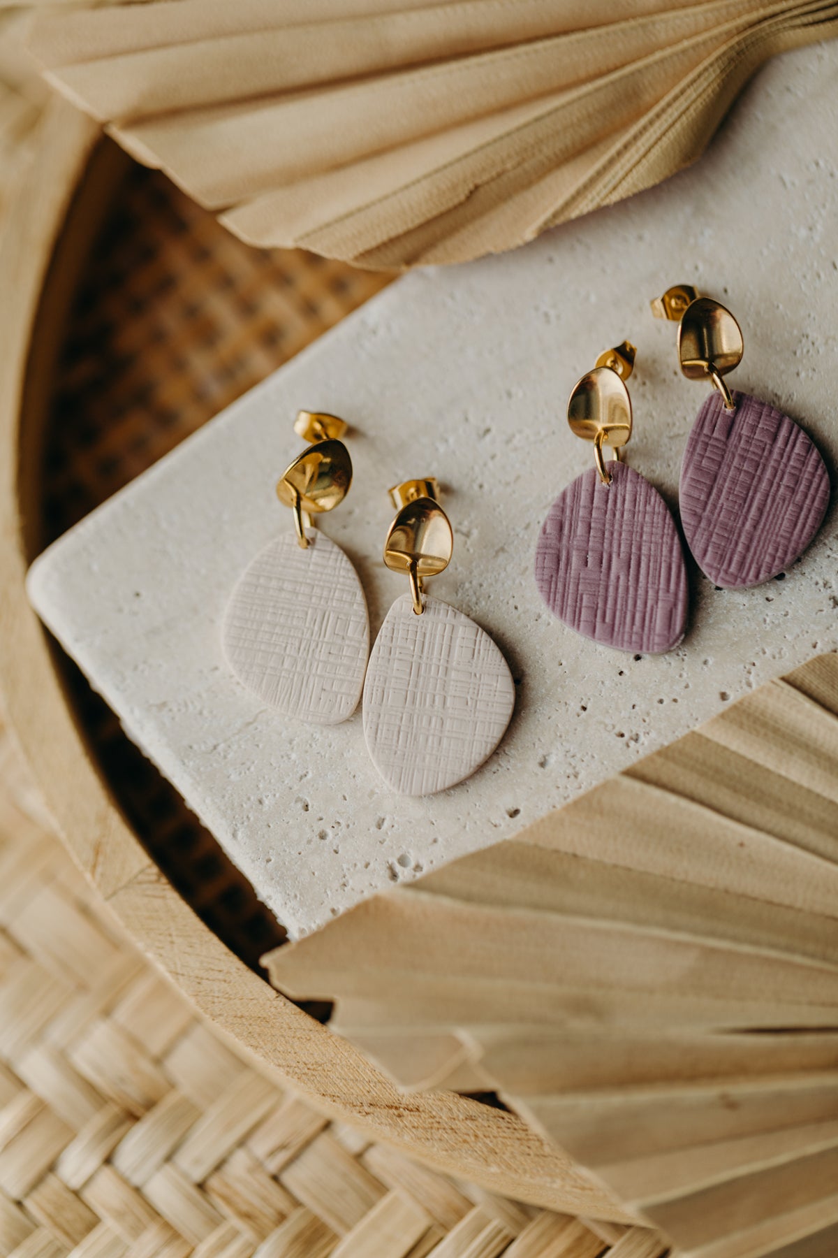SCULLY - helle ovale Ohrringe aus Polymer Ton Ohrringe mit Muster