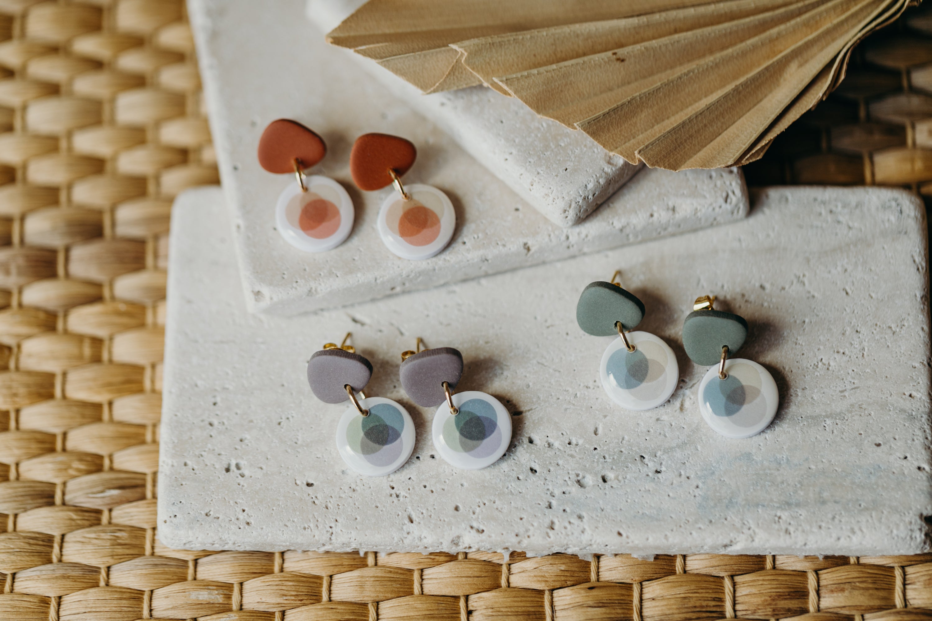 small polymer clay earrings with colorful dots