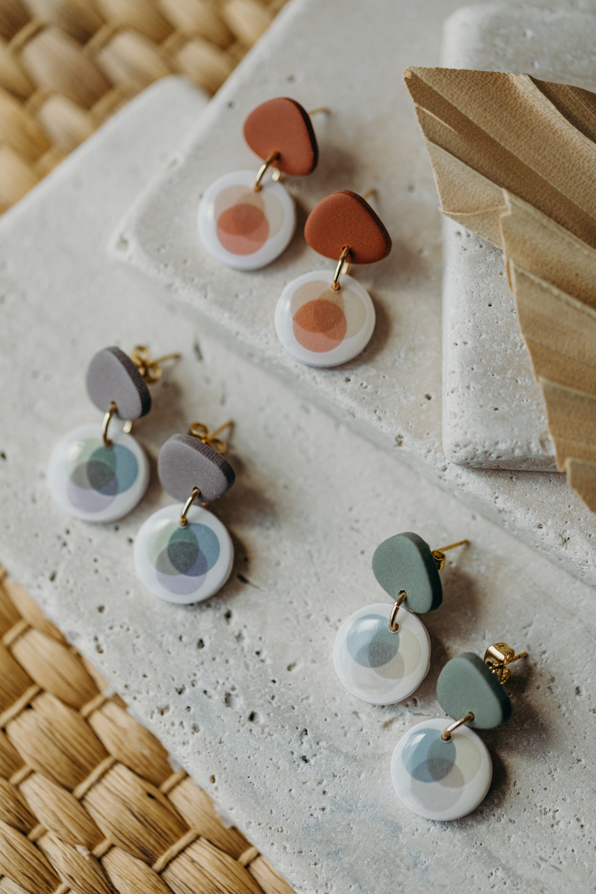 small polymer clay earrings with colorful dots