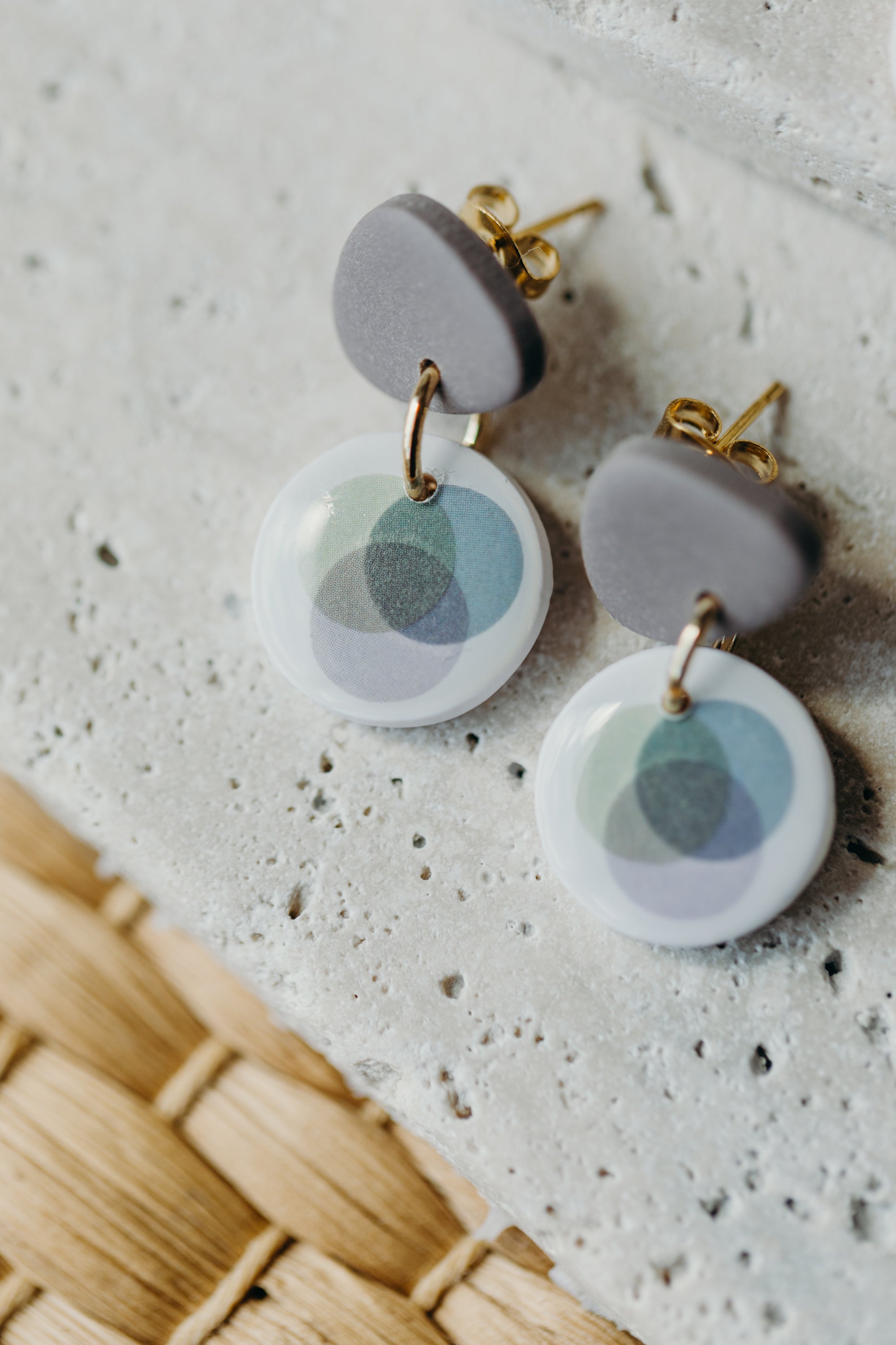 small polymer clay earrings with colorful dots