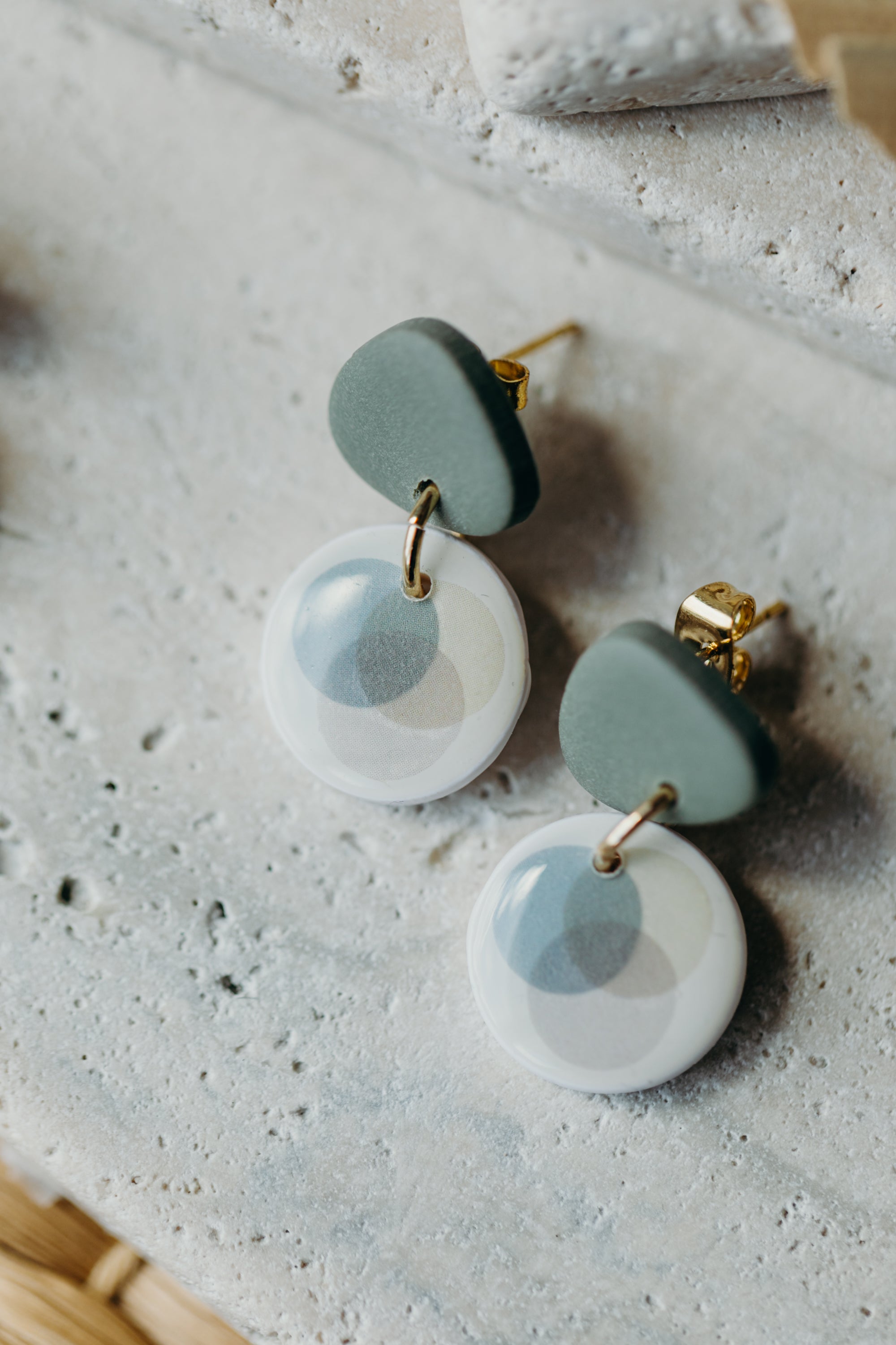 small polymer clay earrings with colorful dots