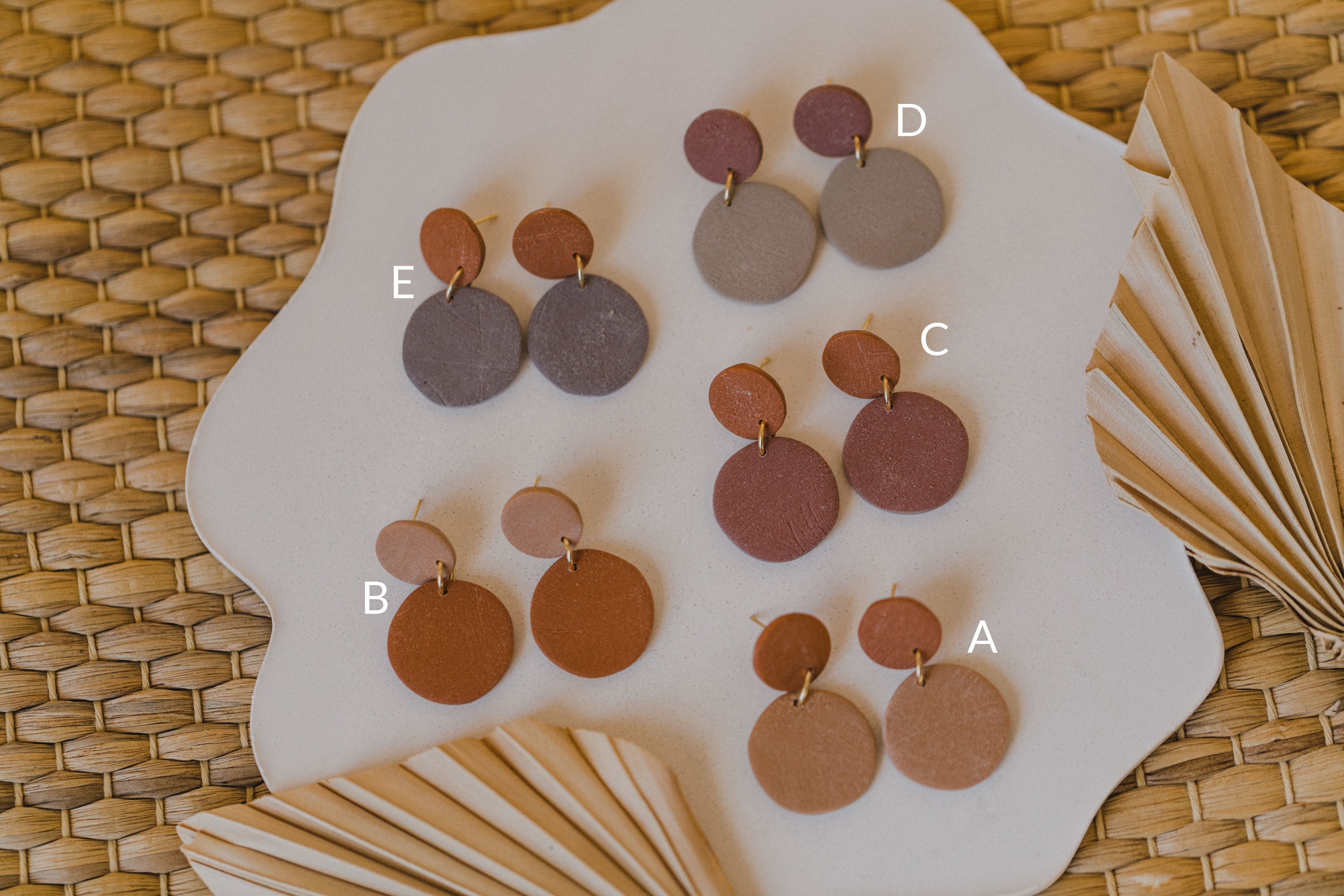 round earrings made of polymer clay in autumn colors