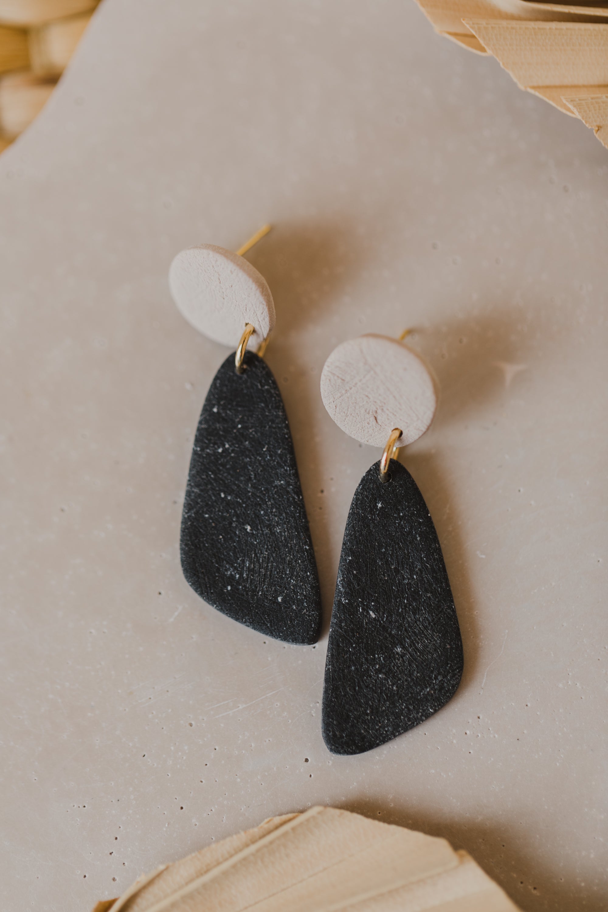 round polymer clay earrings with brass pendant circle