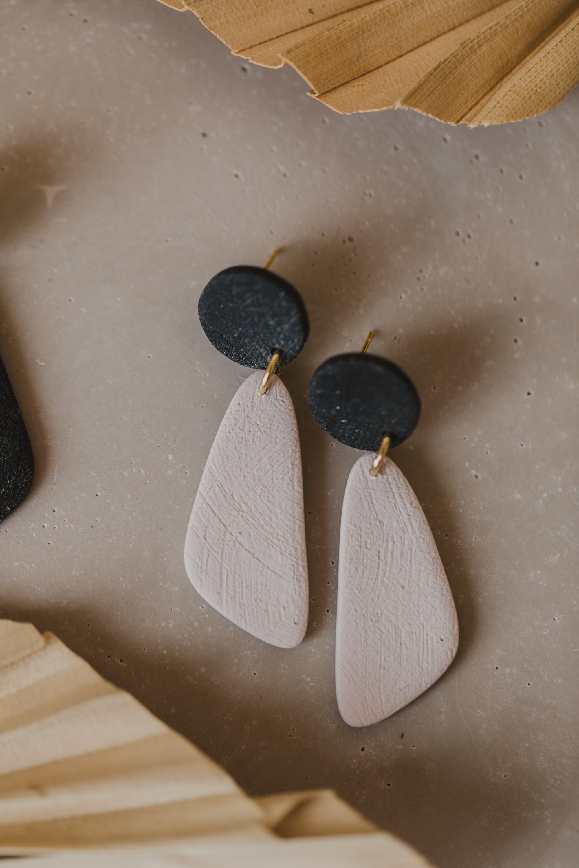 round polymer clay earrings with brass pendant circle