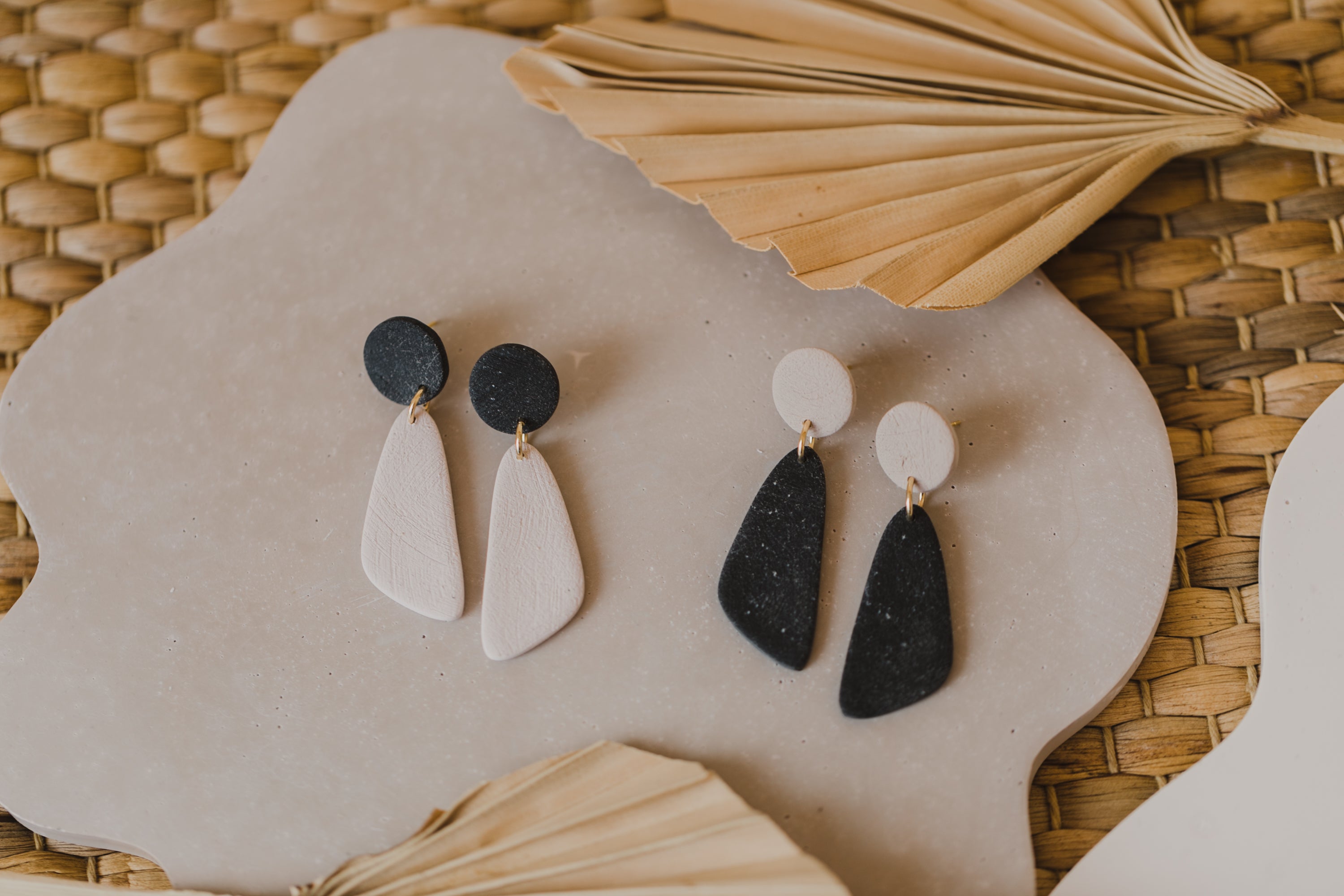 round polymer clay earrings with brass pendant circle