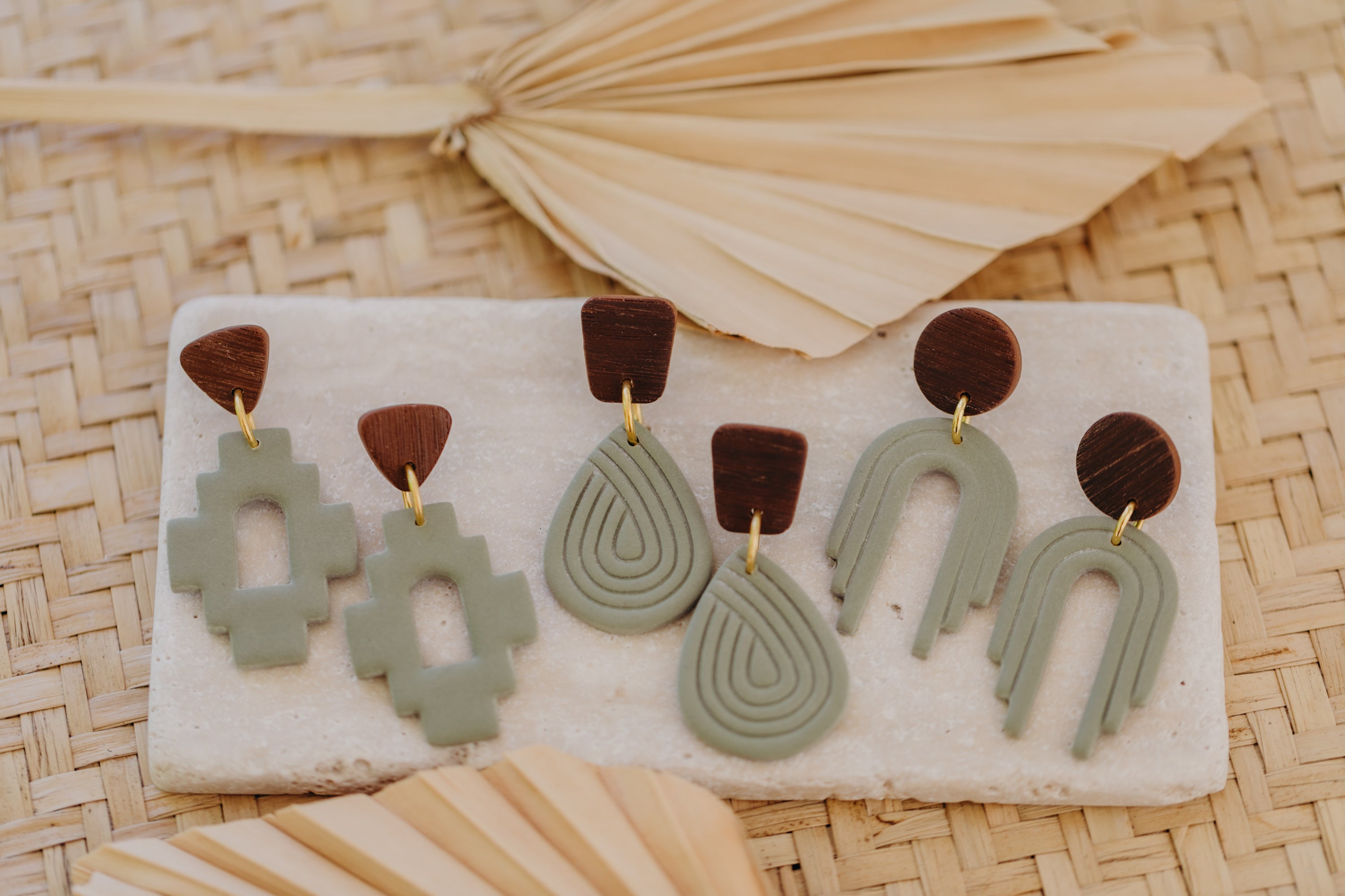 round polymer clay earrings with brass pendant circle