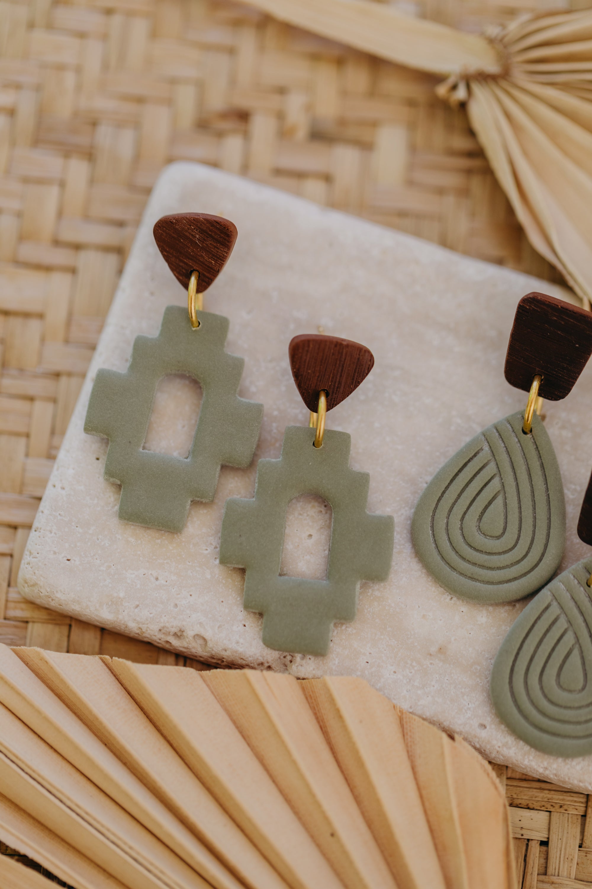 round polymer clay earrings with brass pendant circle