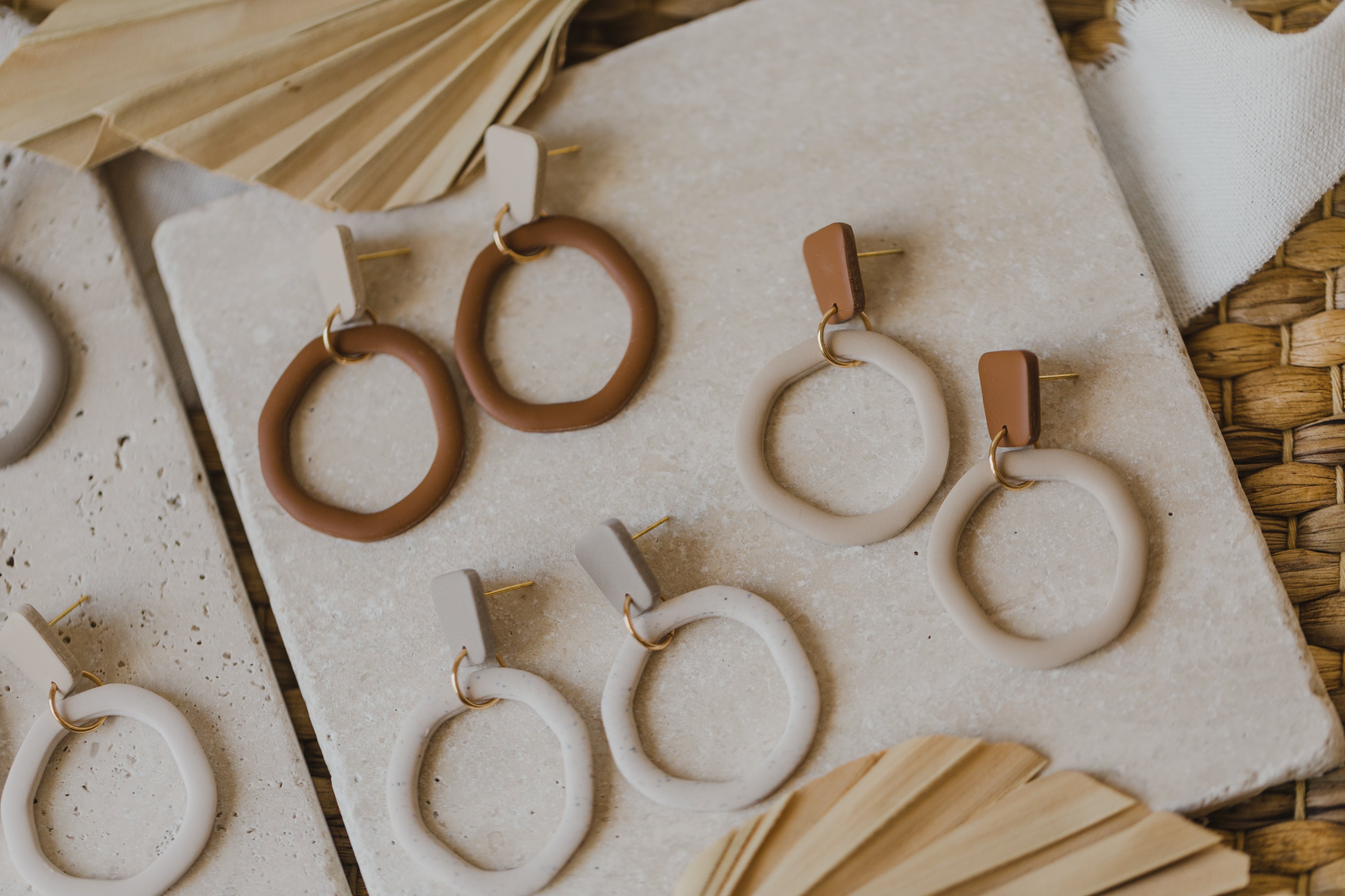 Tamara - two-tone polymer clay earrings in Barolo and dark blue