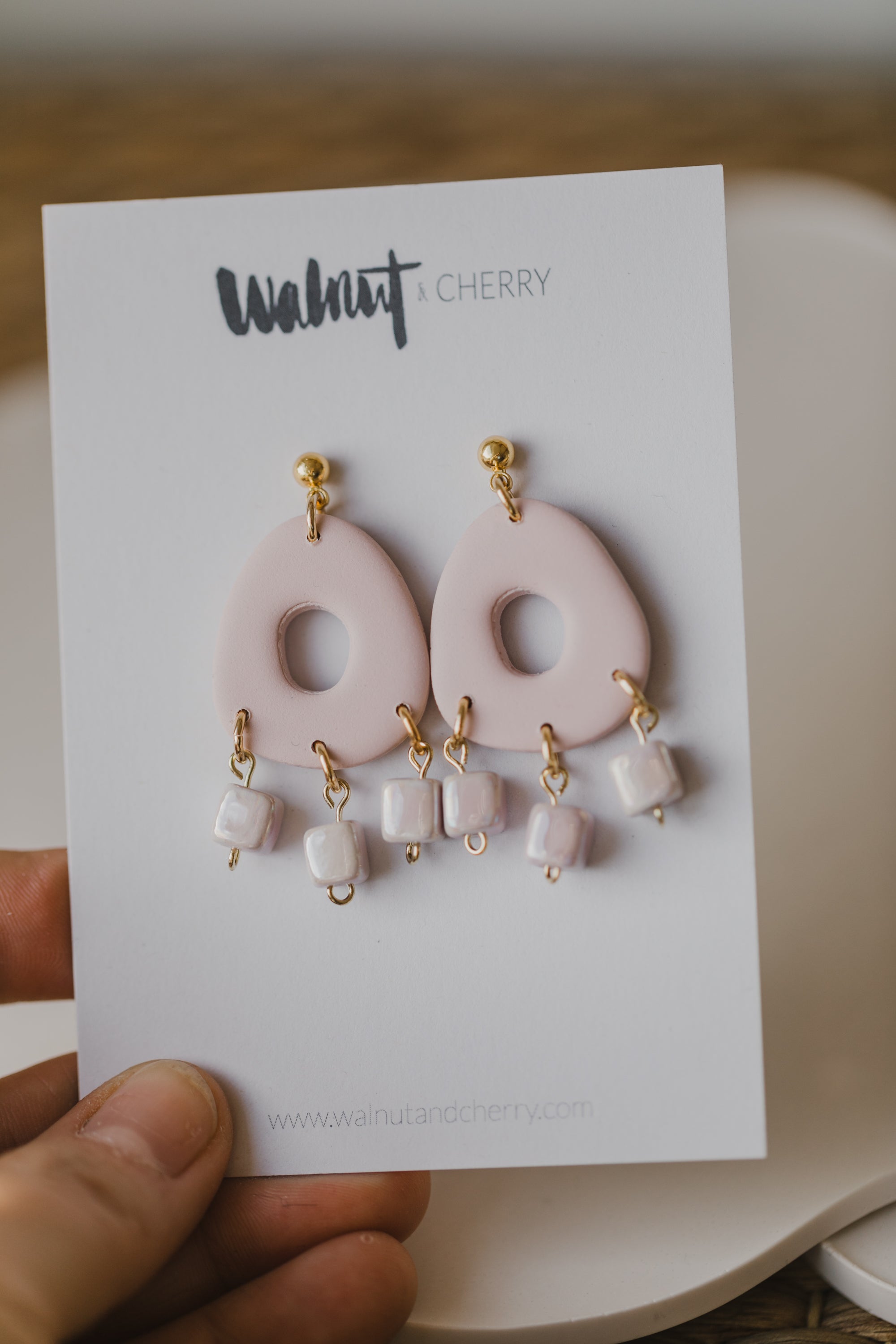 three-colored polymer clay earrings in ceramic look