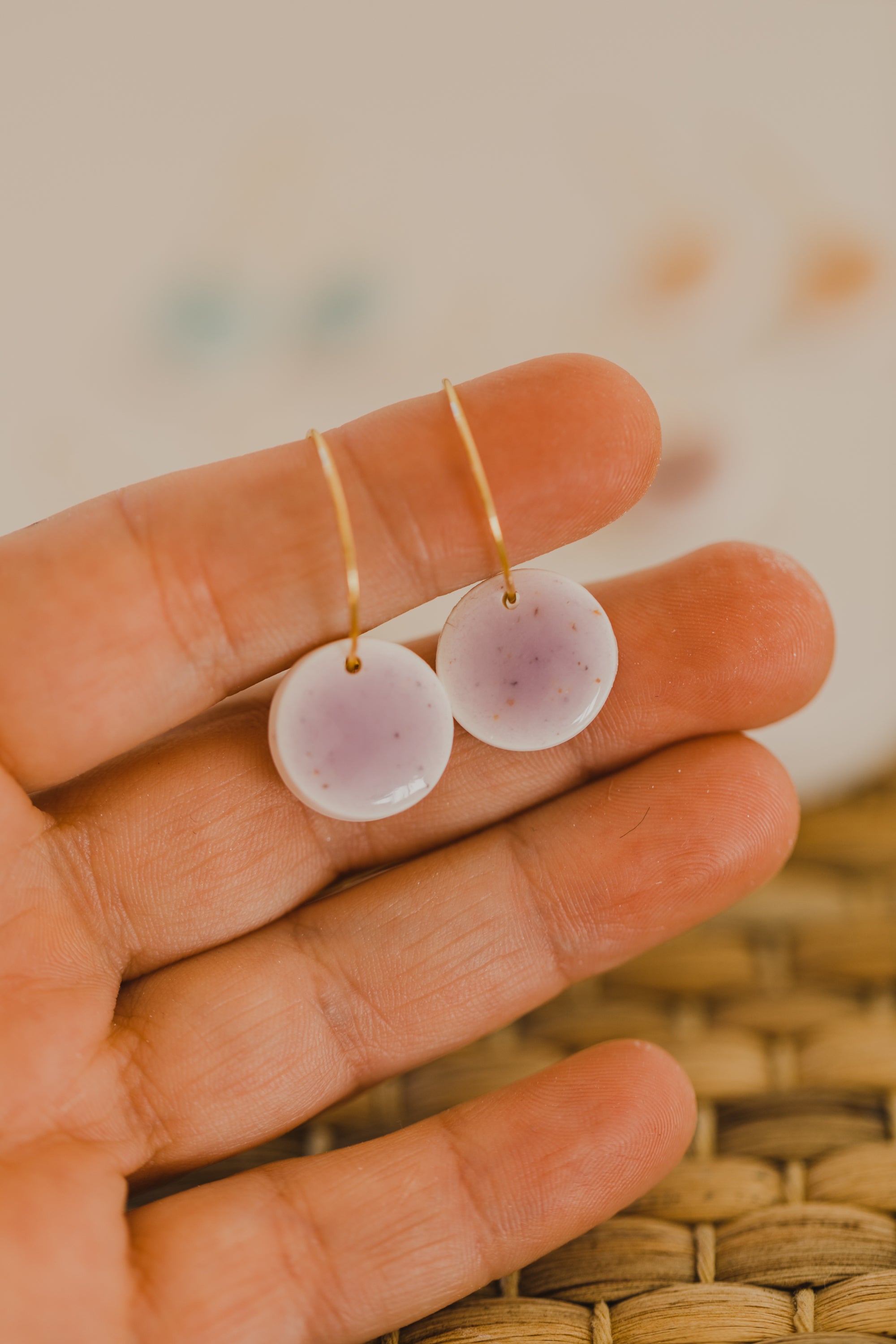 Creole with polymer clay earrings in drop shape in ceramic look