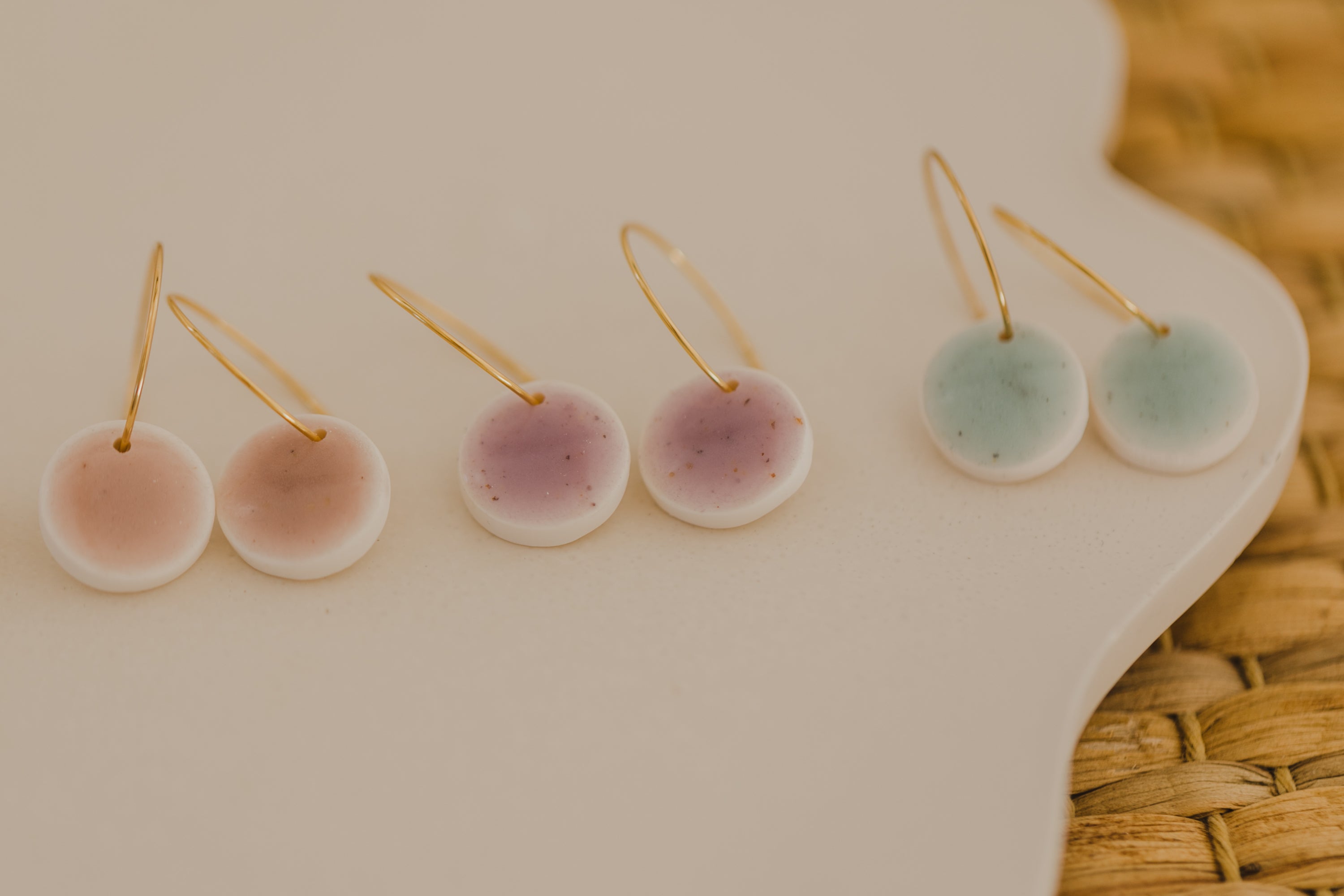 Creole with polymer clay earrings in drop shape in ceramic look