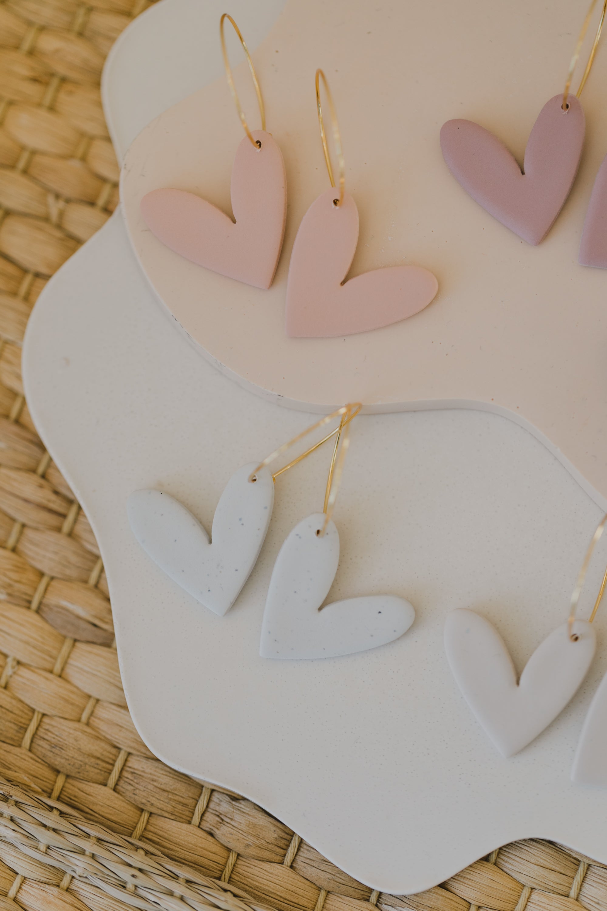 Hoop earrings with round polymer clay pendant and leaf