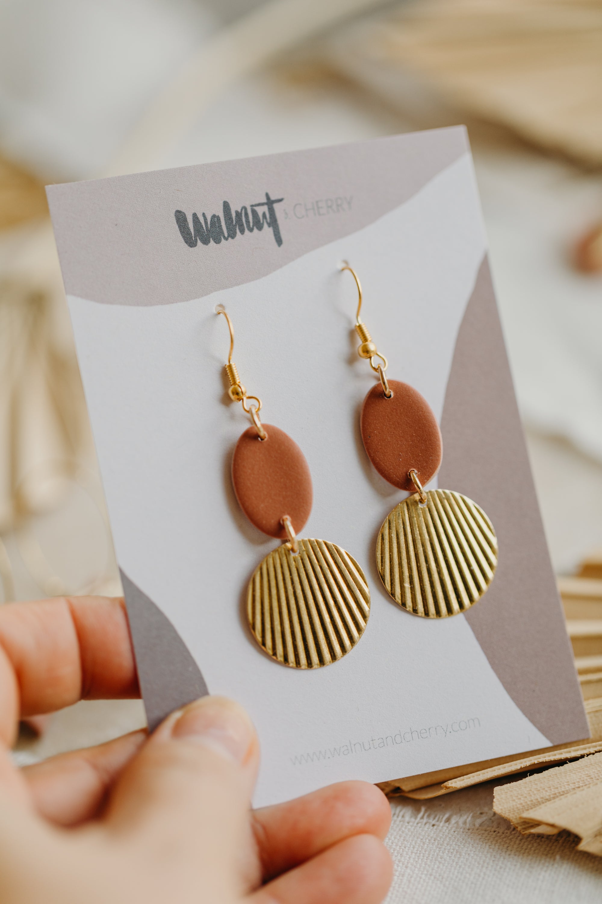 Polymer clay earrings in the color Barolo