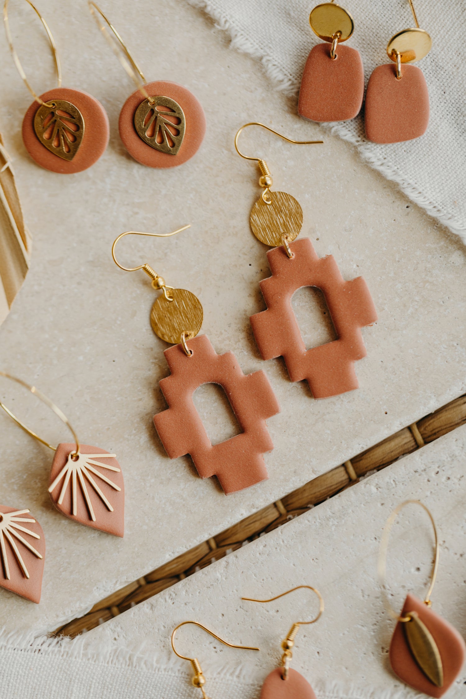 Polymer clay earrings in the color Barolo