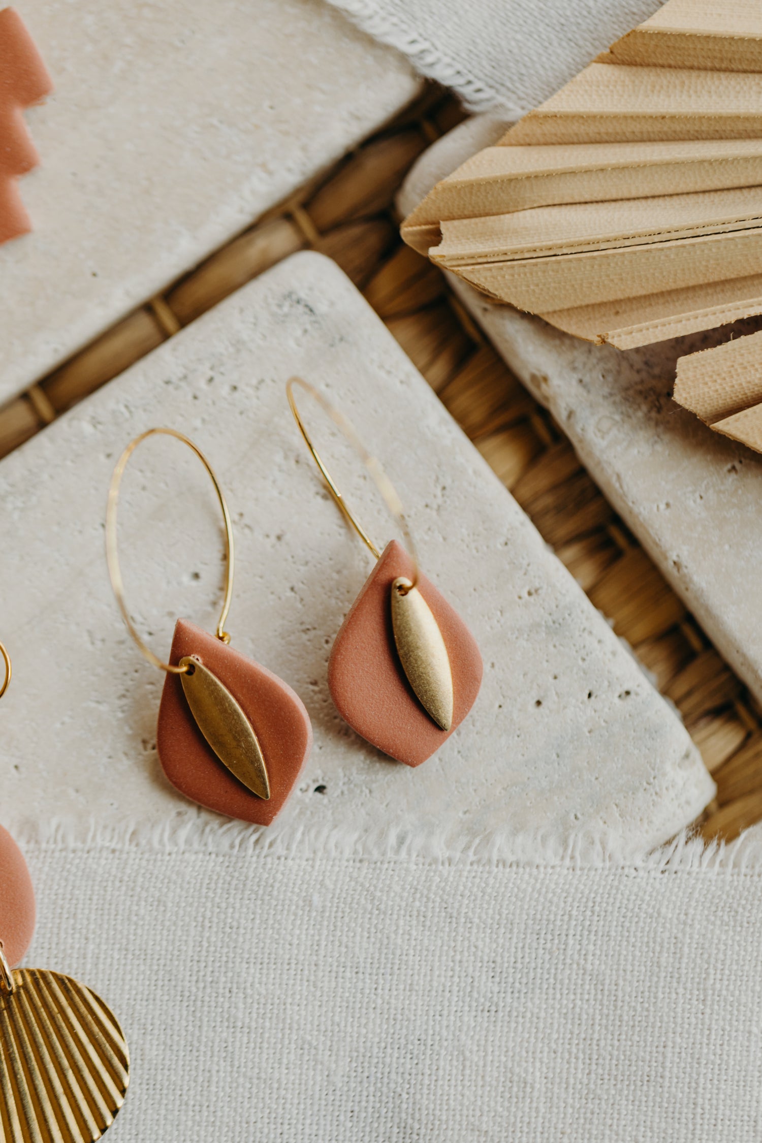 Polymer clay earrings in the color Barolo