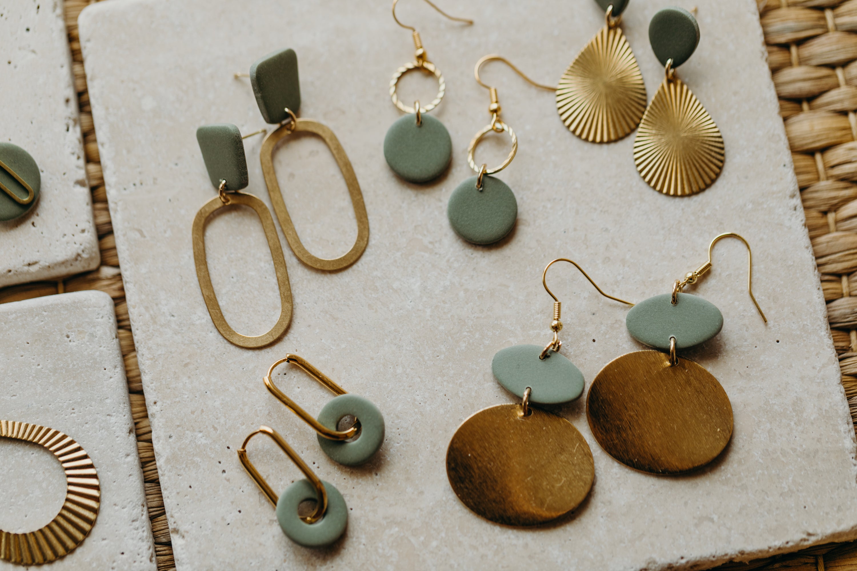 ELODIE - Polymer Clay Earring in Eucalyptus Green