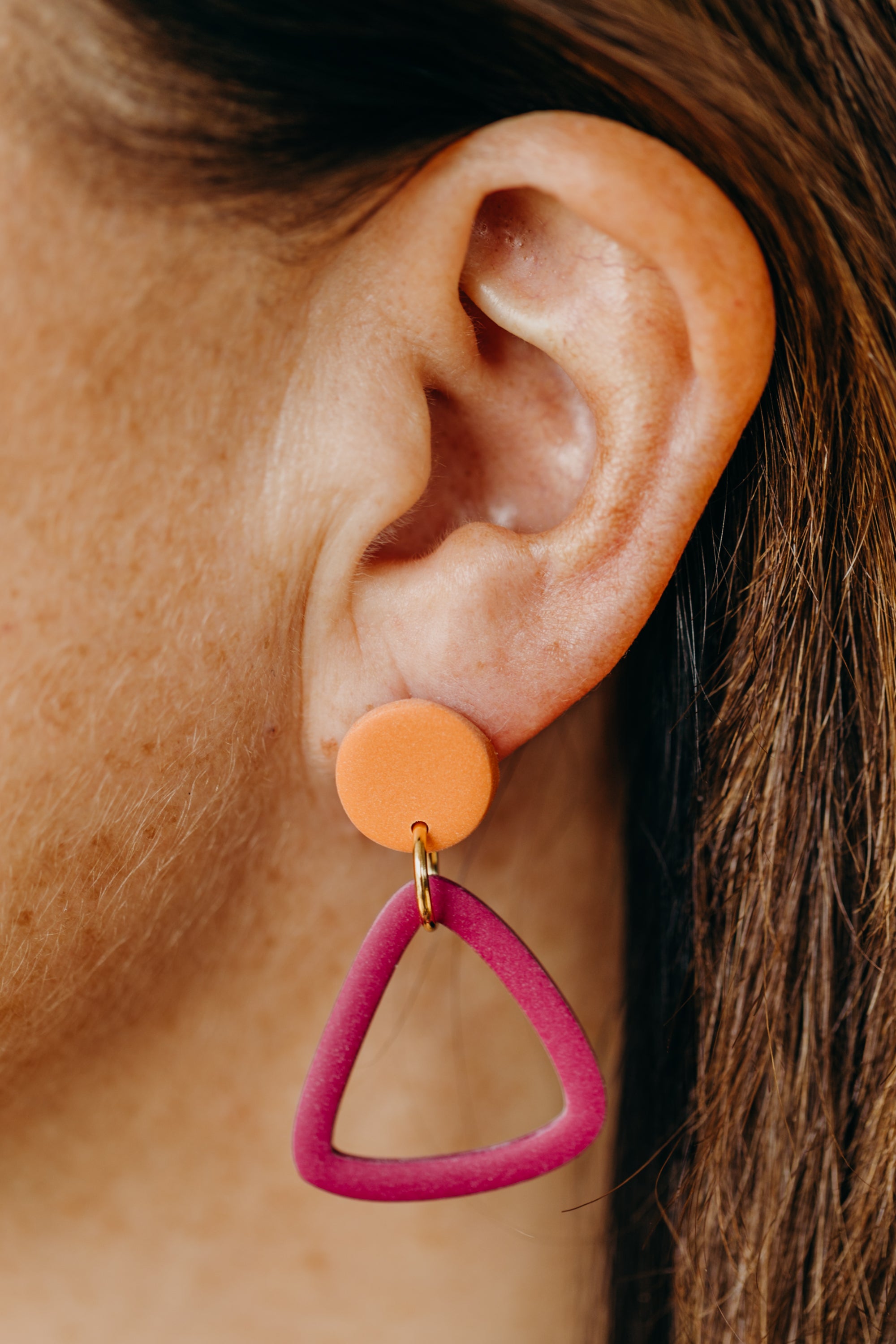 Francesca - Polymer clay earrings in orange, light purple and red