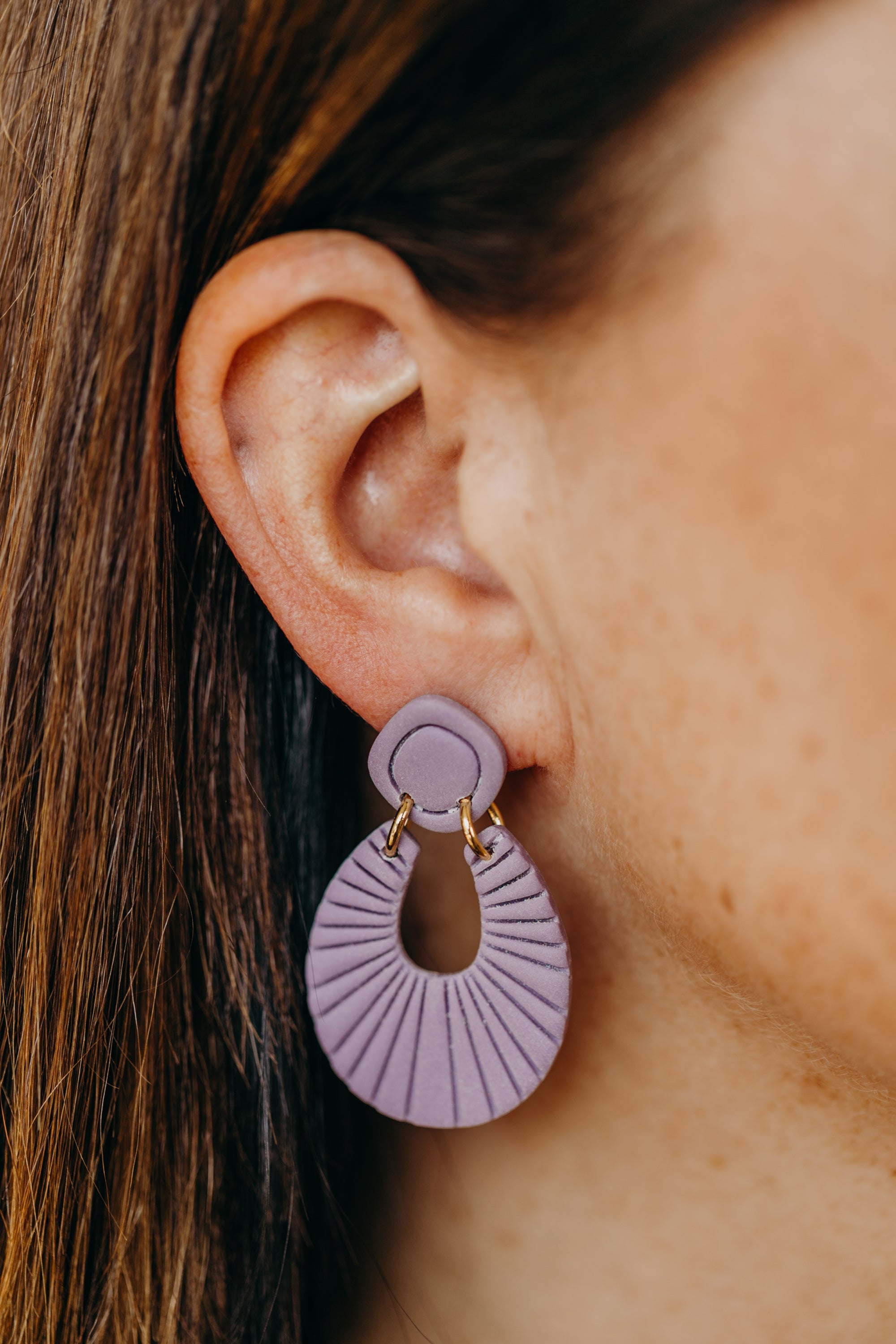 Francesca - Polymer clay earrings in orange, light purple and red