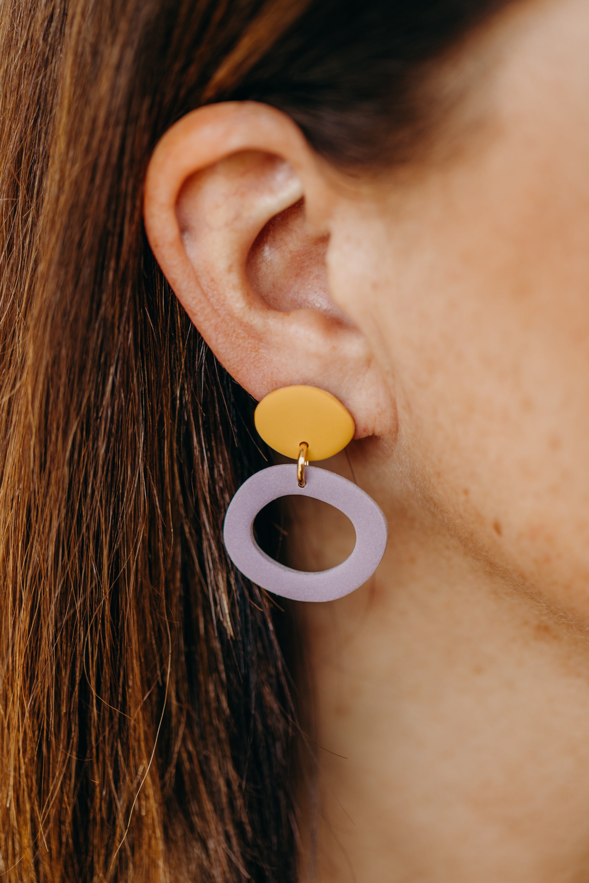 Francesca - Polymer clay earrings in orange, light purple and red