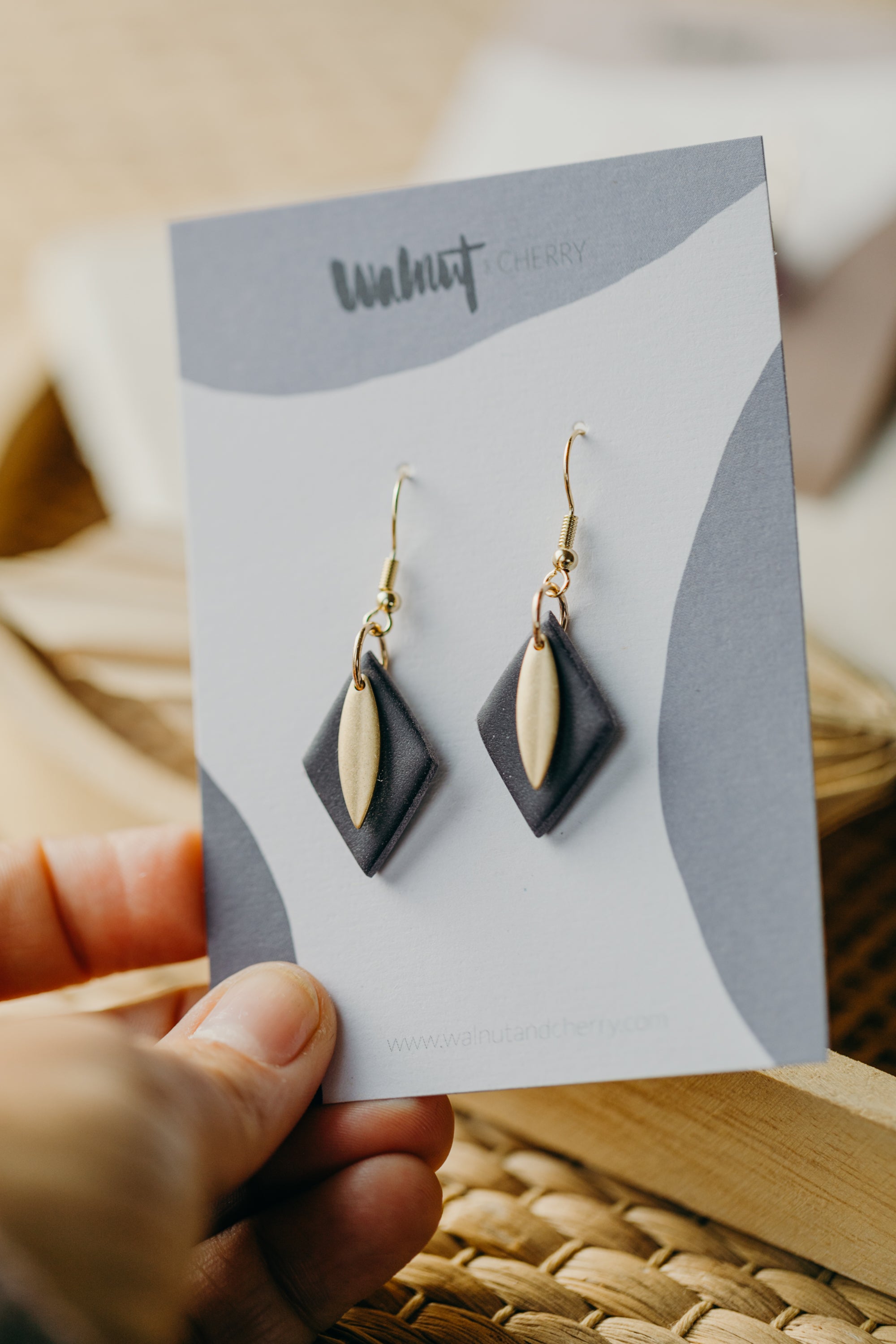 JOELLE - diamond-shaped polymer clay earrings in berry tones