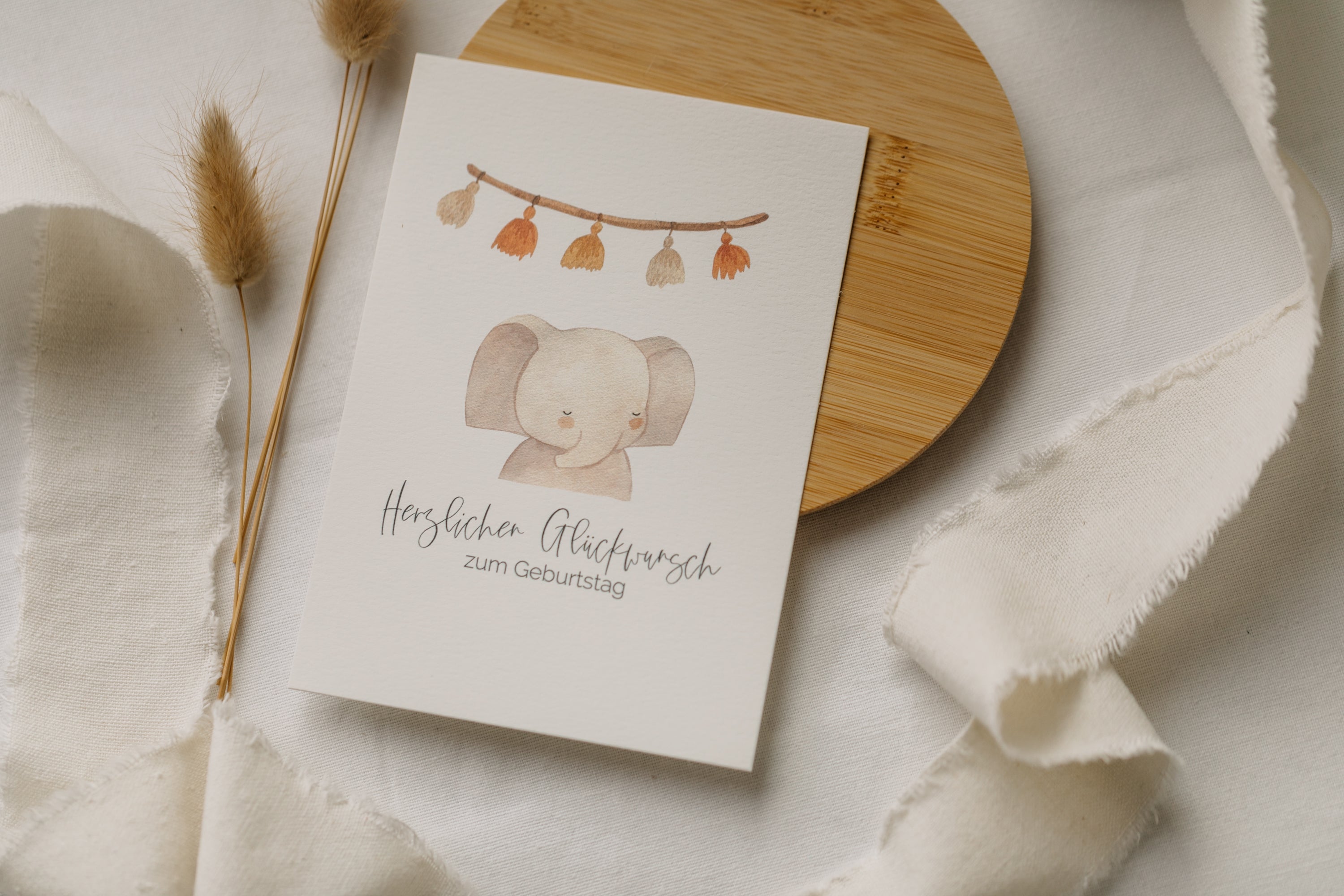 Postkarte Elefant "Herzlichen Glückwunsch zum Geburstag"