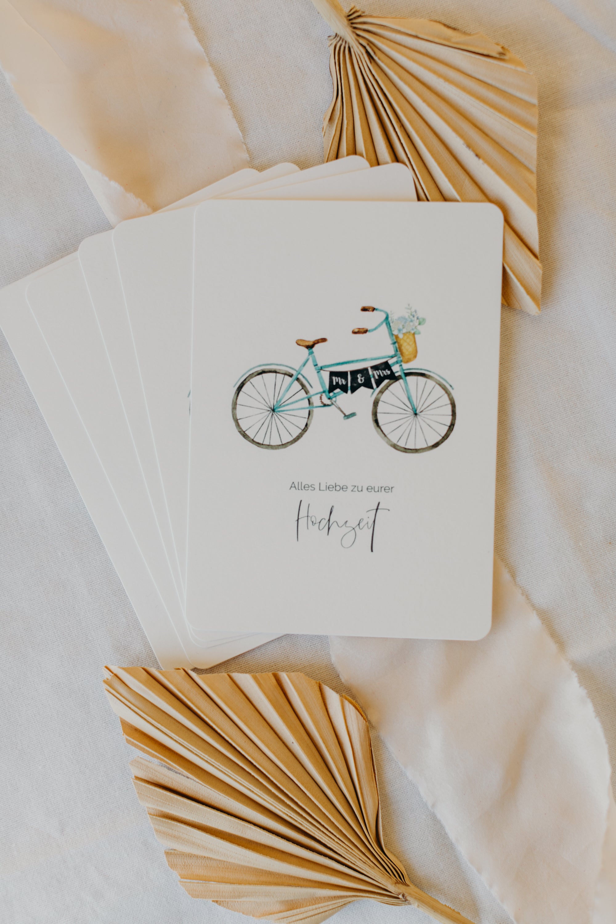 Postkarte türkisenes Fahrrad "Alles Liebe zu eurer Hochzeit"