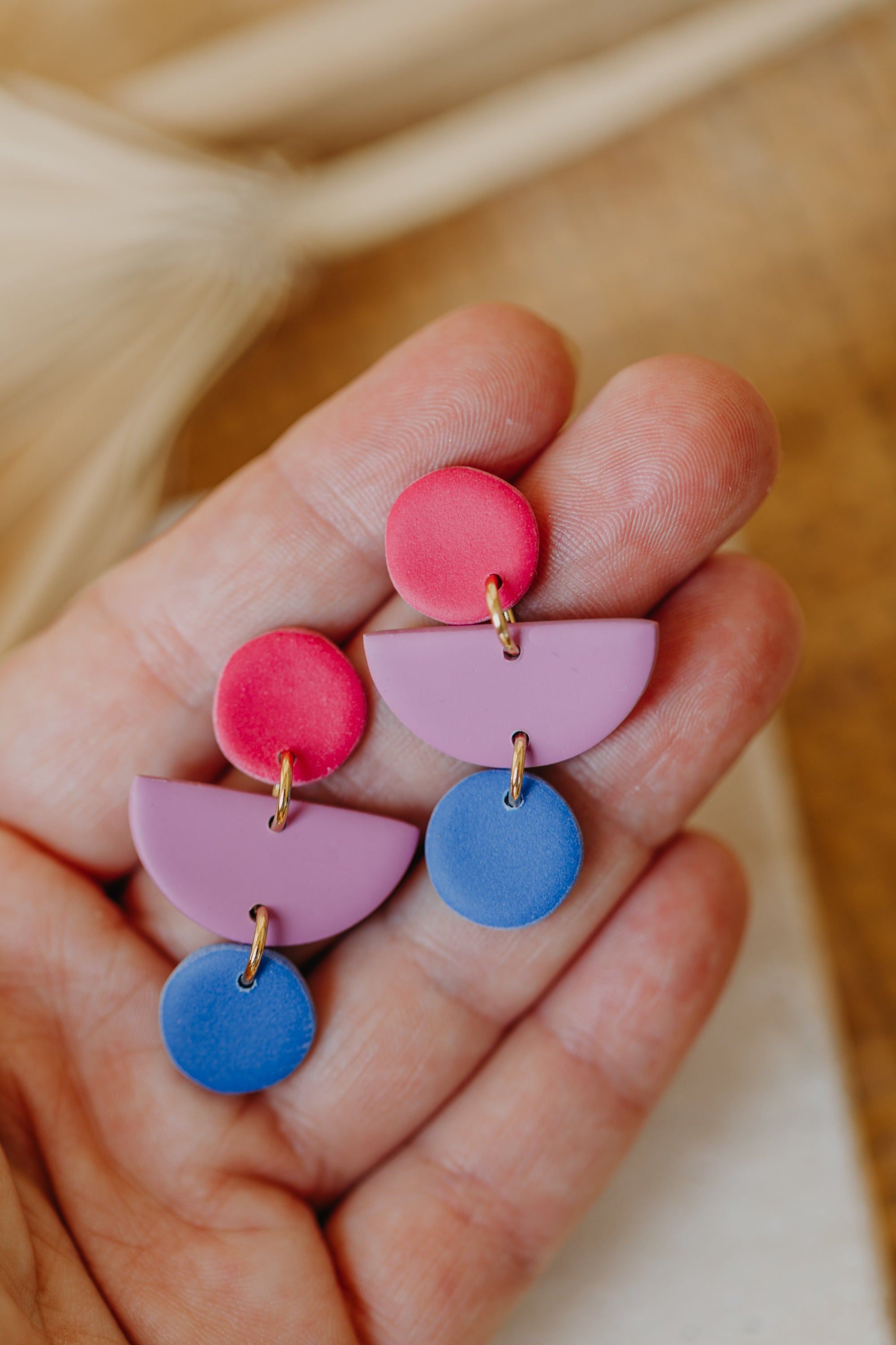 MAILIN - Polymer Ton Ohrringe in Pink, Lila und Kornblumenblau