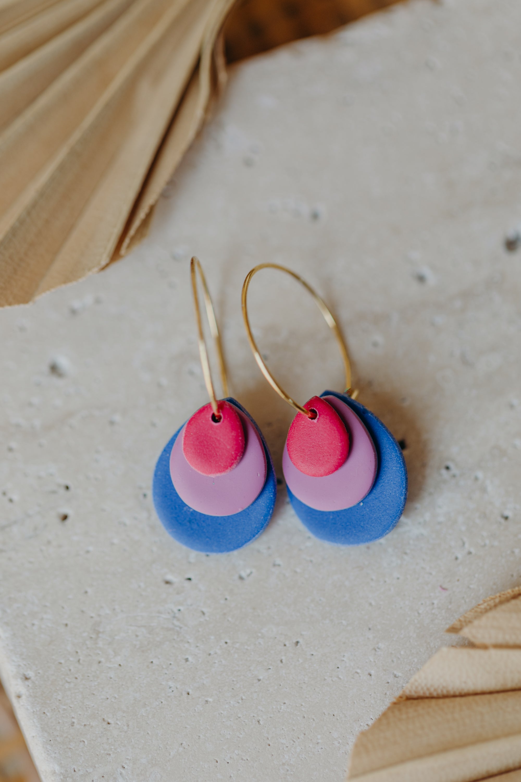 Creole with polymer clay earrings in drop shape in ceramic look