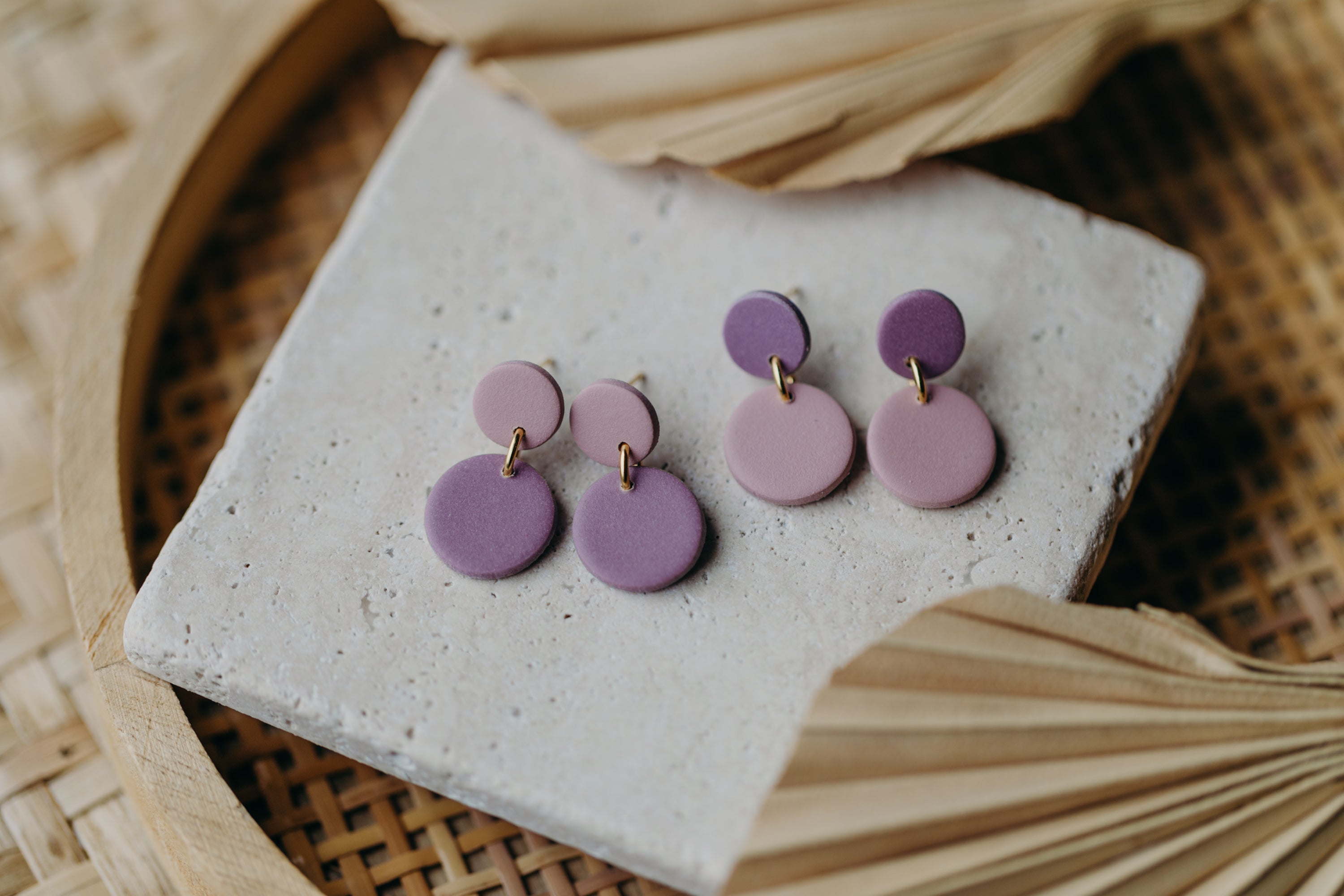 small round two-tone polymer clay earrings