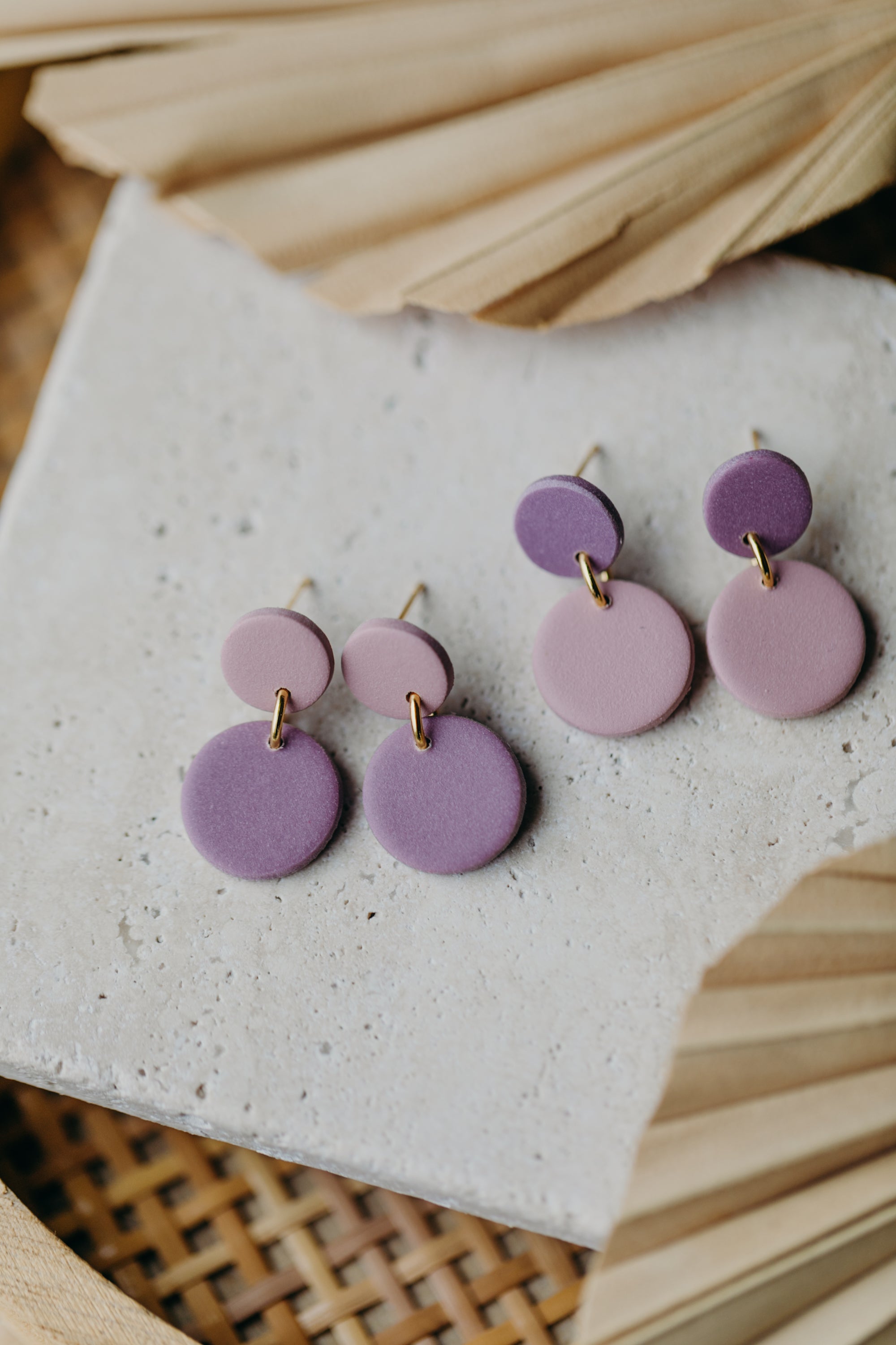 small round two-tone polymer clay earrings