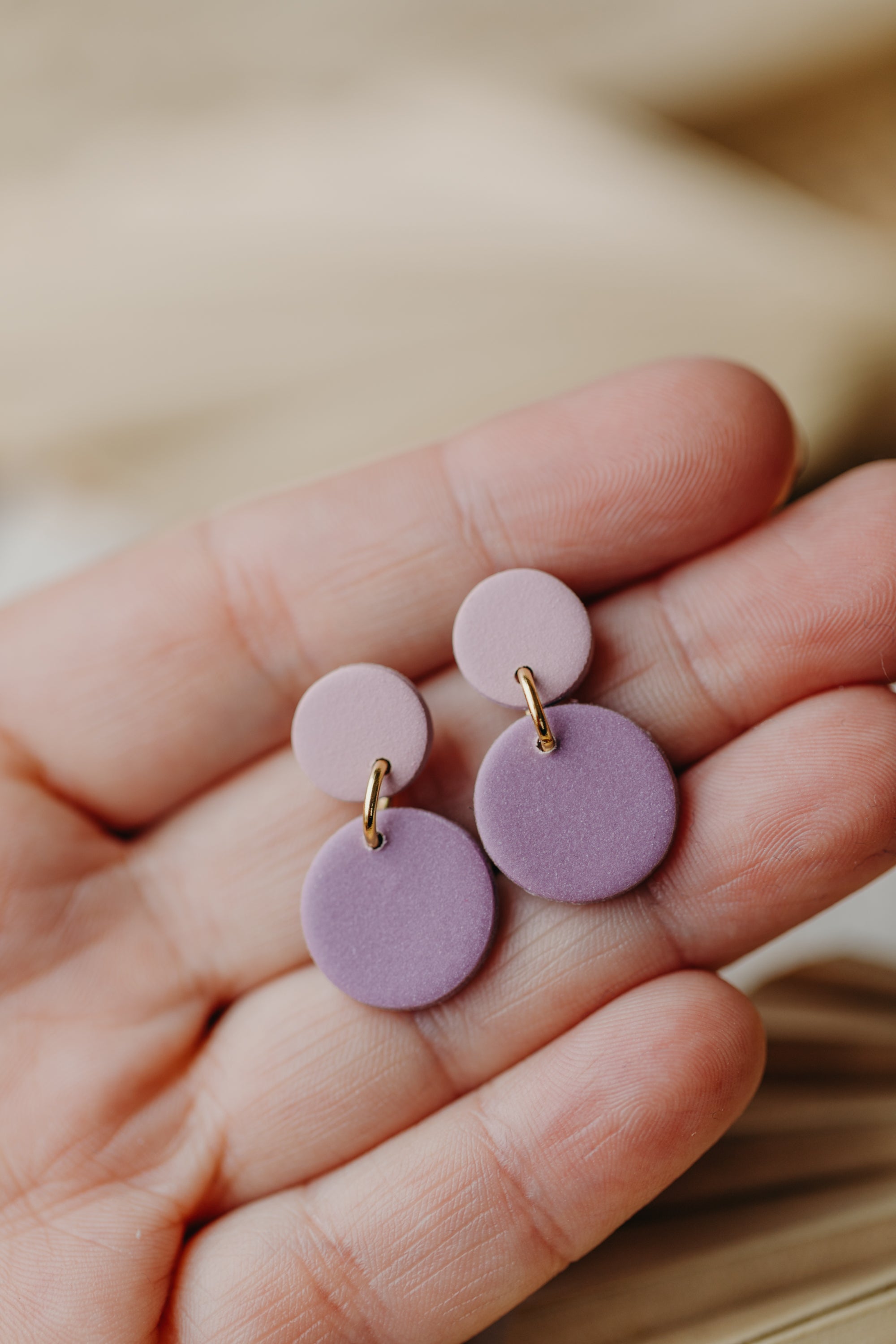 small round two-tone polymer clay earrings