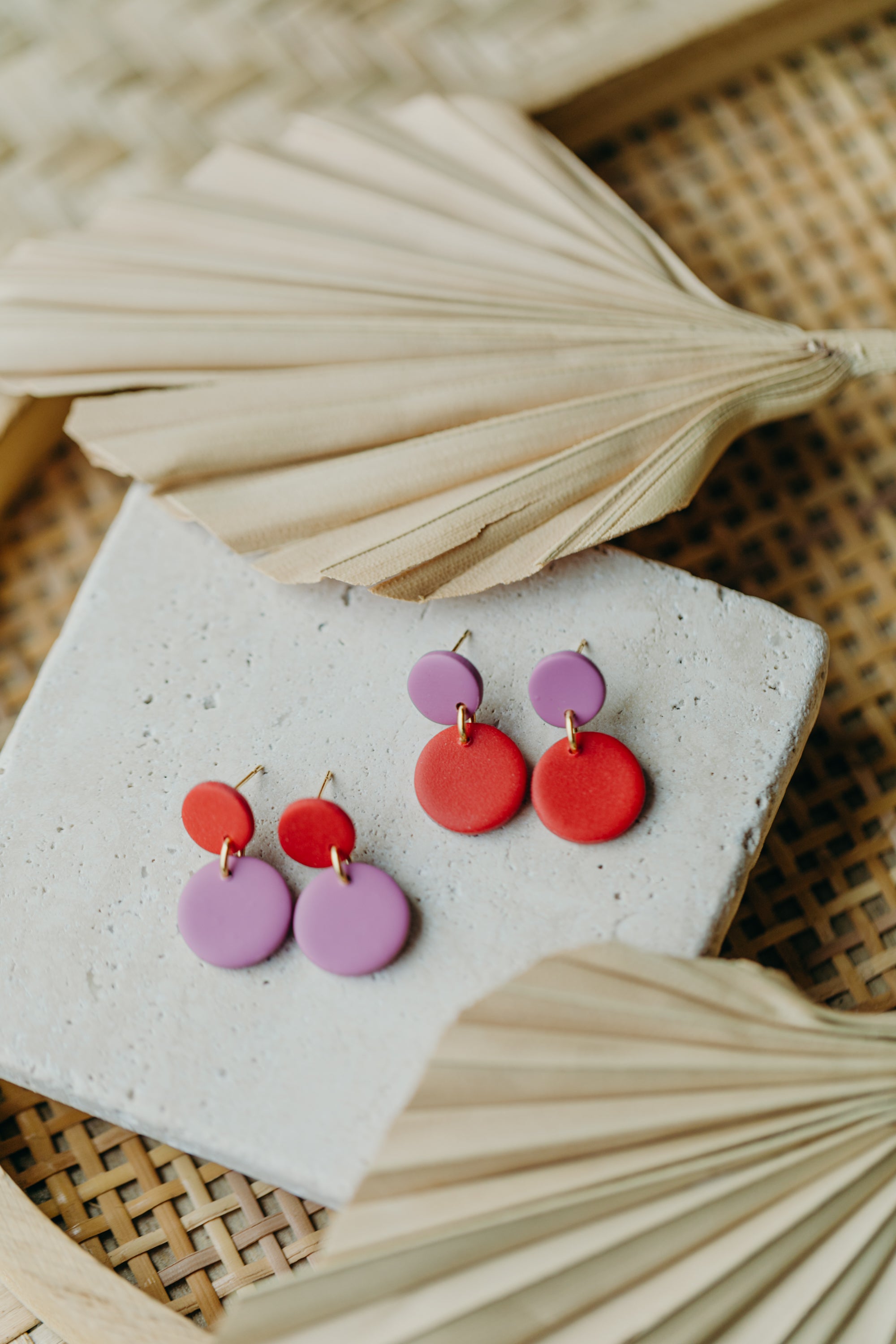 small round two-tone polymer clay earrings