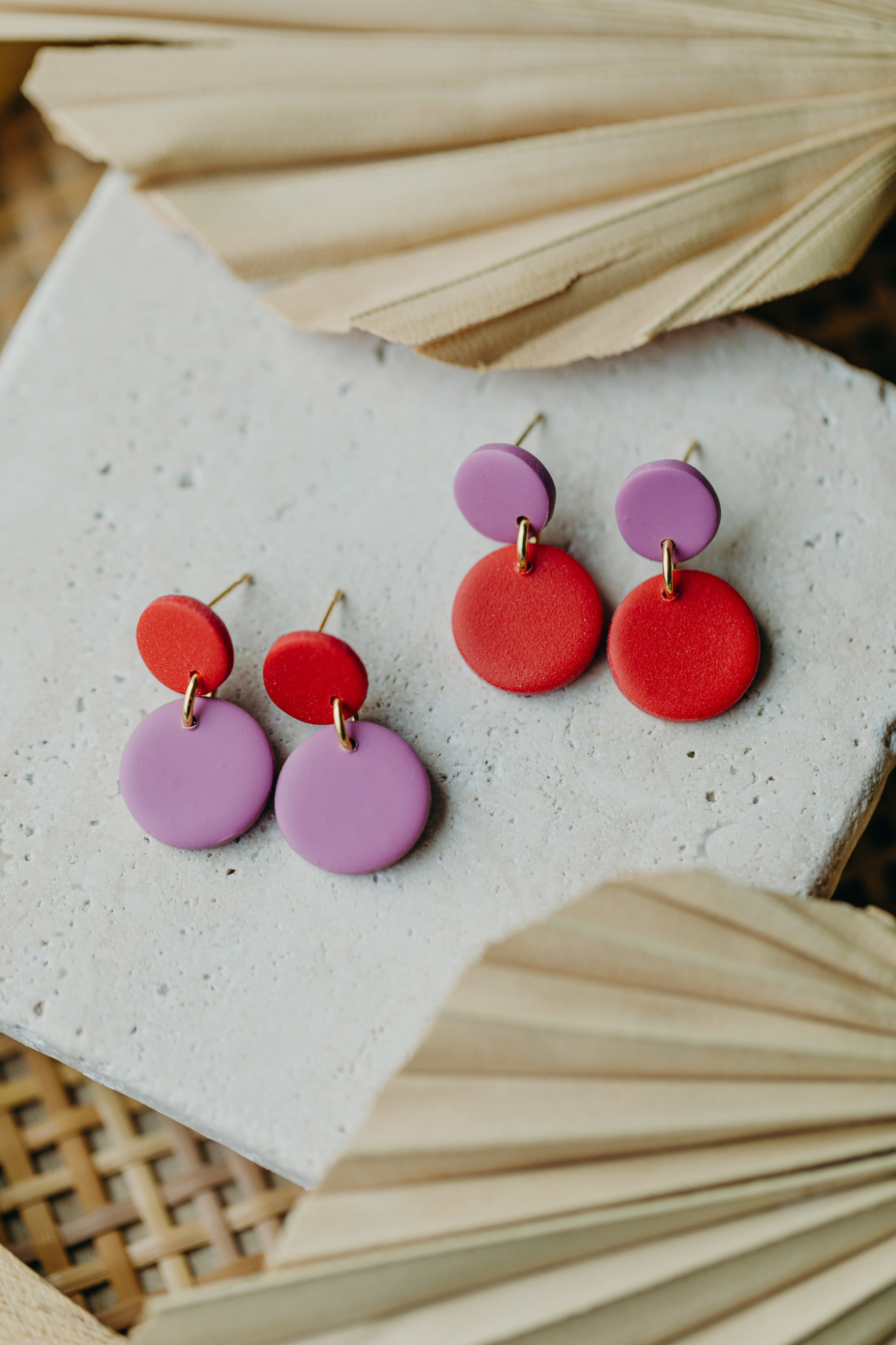 small round two-tone polymer clay earrings