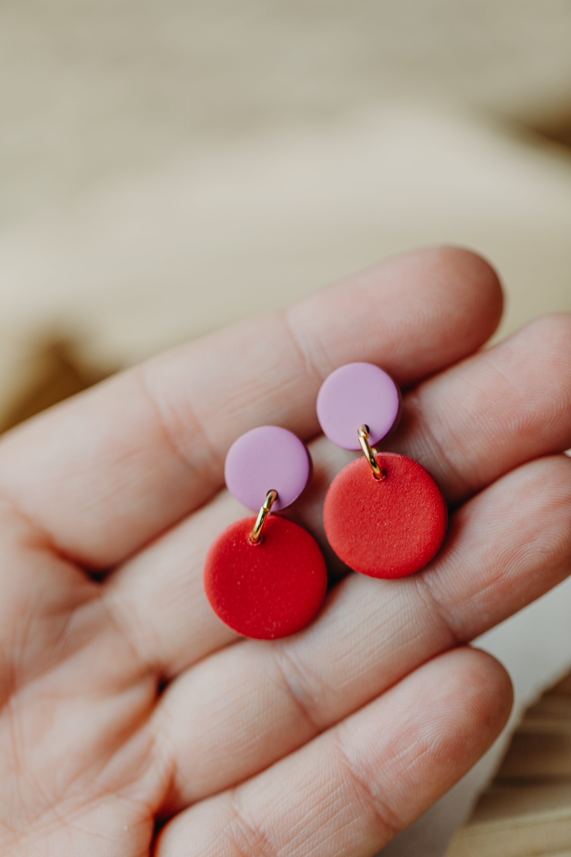 small round two-tone polymer clay earrings