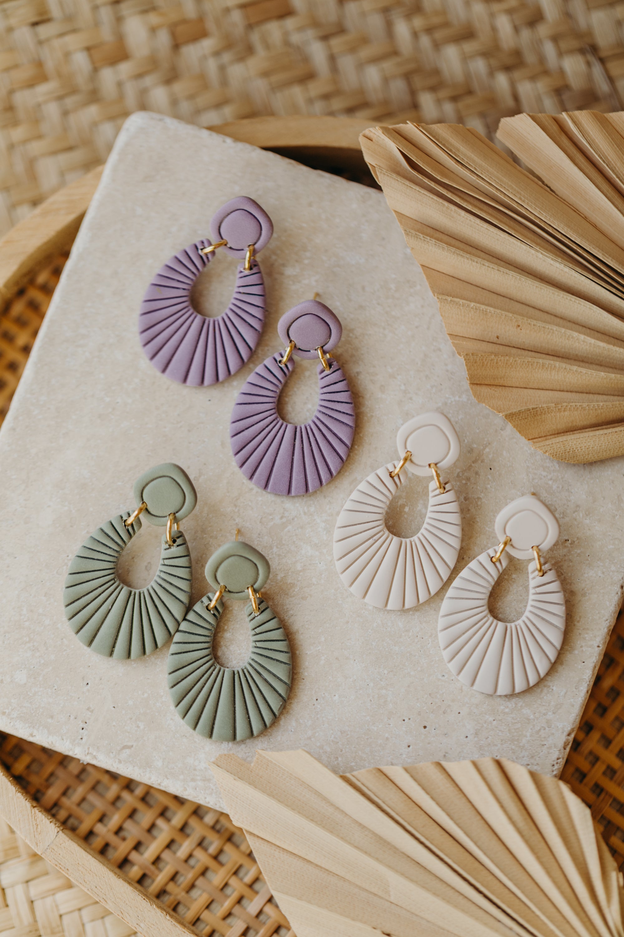 Francesca - Polymer clay earrings in orange, light purple and red